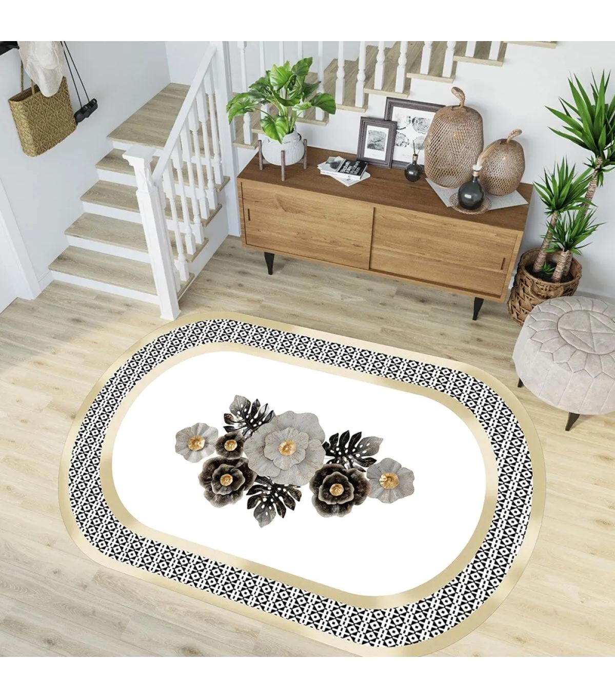 Rovigo Home RVG7216-SD439 Krem 8 mm Polyester Yıkanabilir Orta Kaymaz Dot Taban Dikdörtgen Makine Dokuma Salon Halısı 160x233 cm