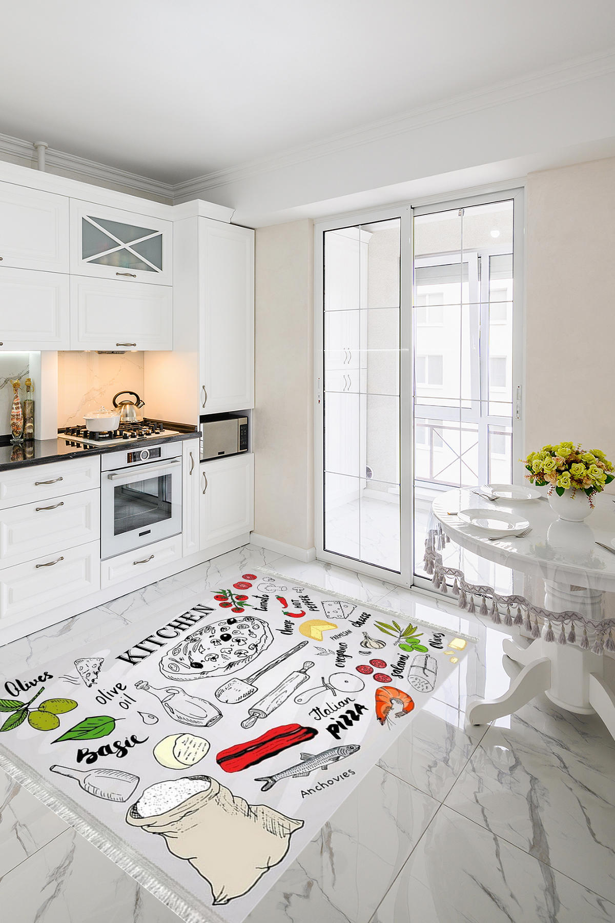 Homier Collection H-MK-9006A Krem 7 mm Pamuk Antibakteriyel Yıkanabilir Orta Kaymaz Dot Taban Dikdörtgen Makine Dokuma Salon Halısı 120x180 cm