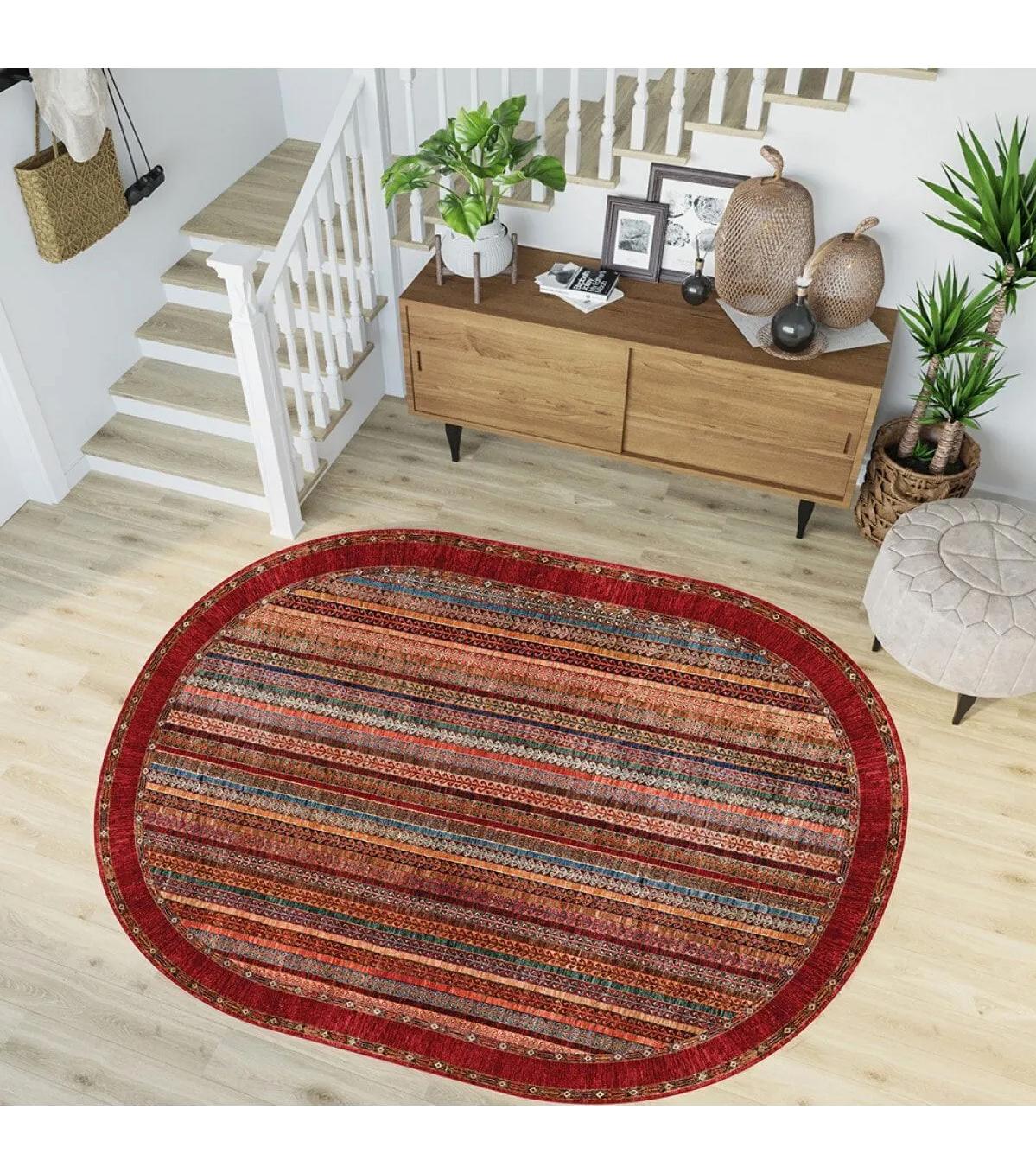 Rovigo Home RVG7223-HT647 Çok Renkli 8 mm Polyester Yıkanabilir Orta Kaymaz Dot Taban Dikdörtgen Makine Dokuma Salon Halısı 60x240 cm