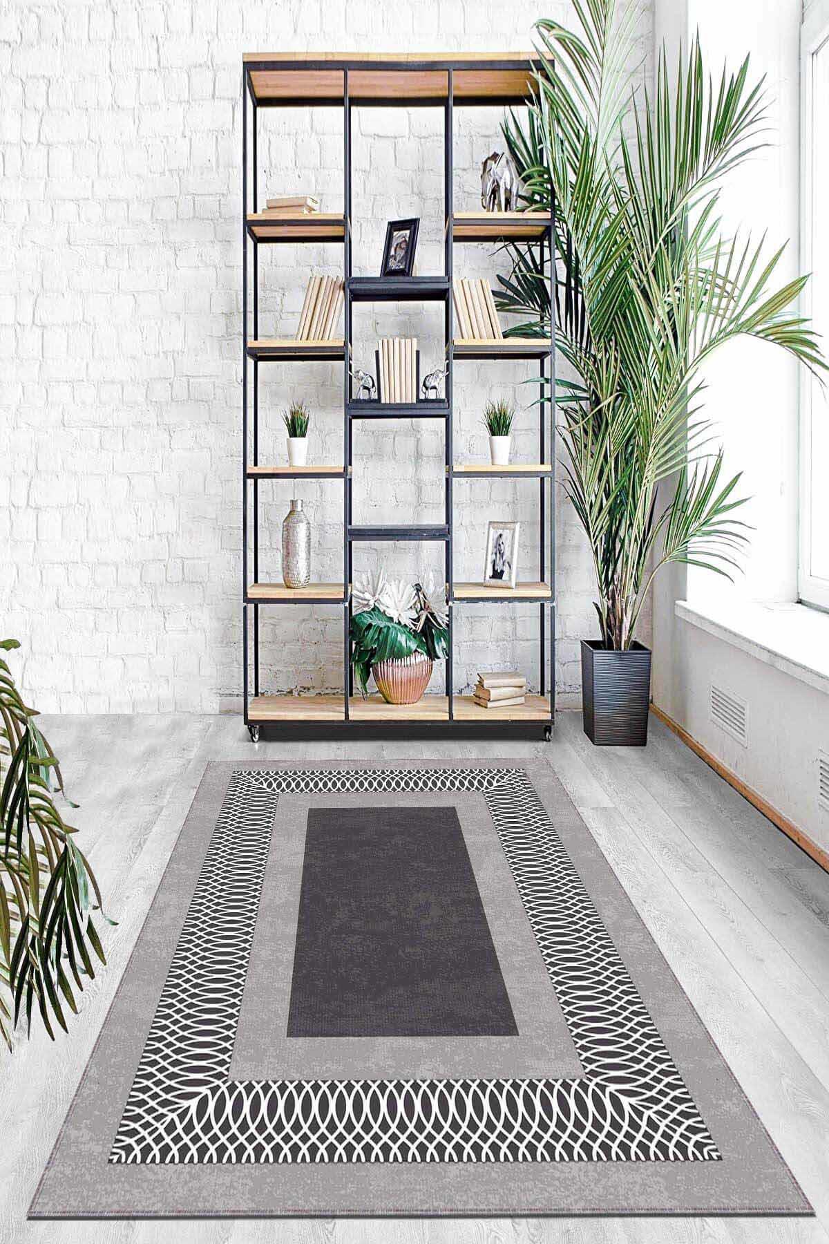 Viva Home AR939 Gri 7 mm Mikropolyester Toz Tutmaz Yıkanabilir İnce Kaymaz Dot Taban Dikdörtgen Makine Dokuma Salon Halısı 80x300 cm