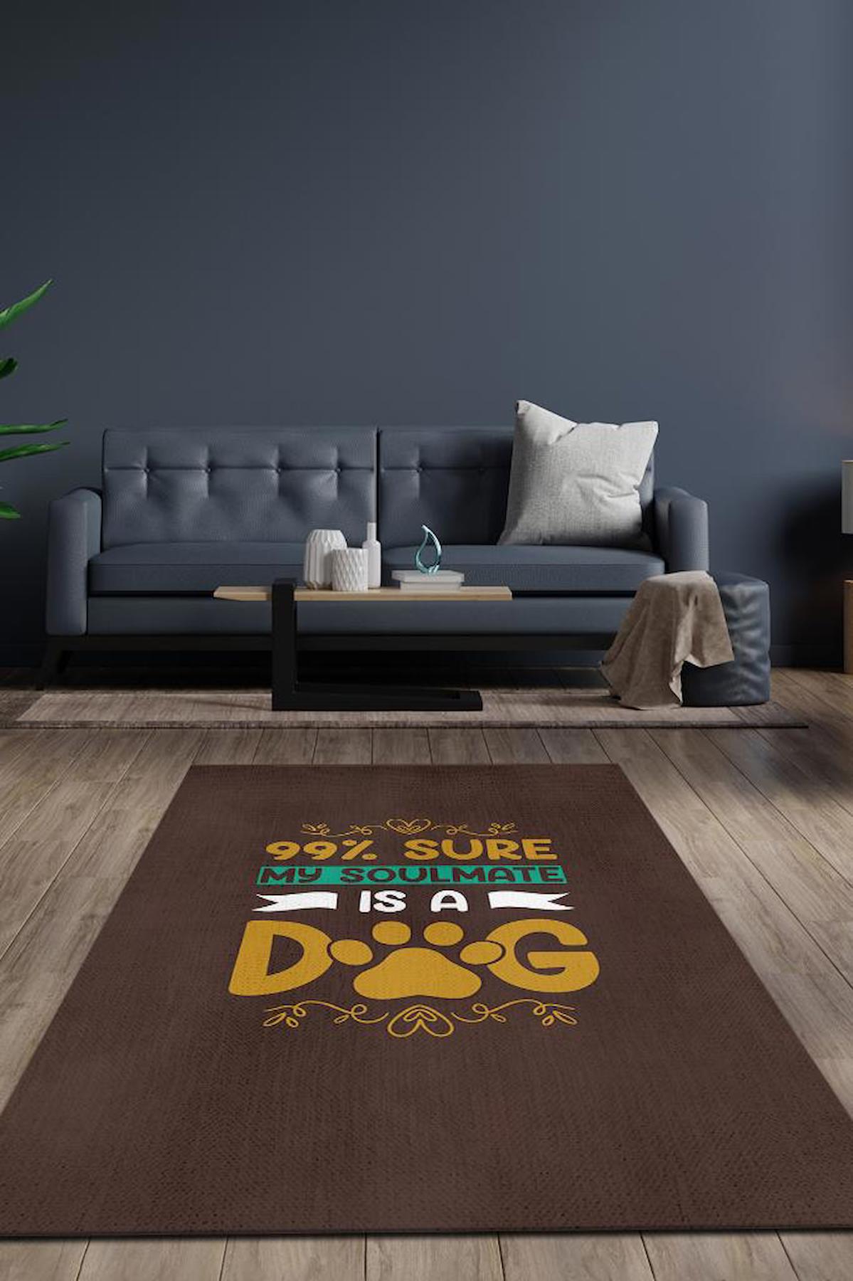 Homshtag Ruh Eşim Bir Köpek Kahverengi 4 mm Pamuk Antistatik Yıkanabilir İnce Kaymaz Dikdörtgen Makine Dokuma Salon Halısı 80x180 cm