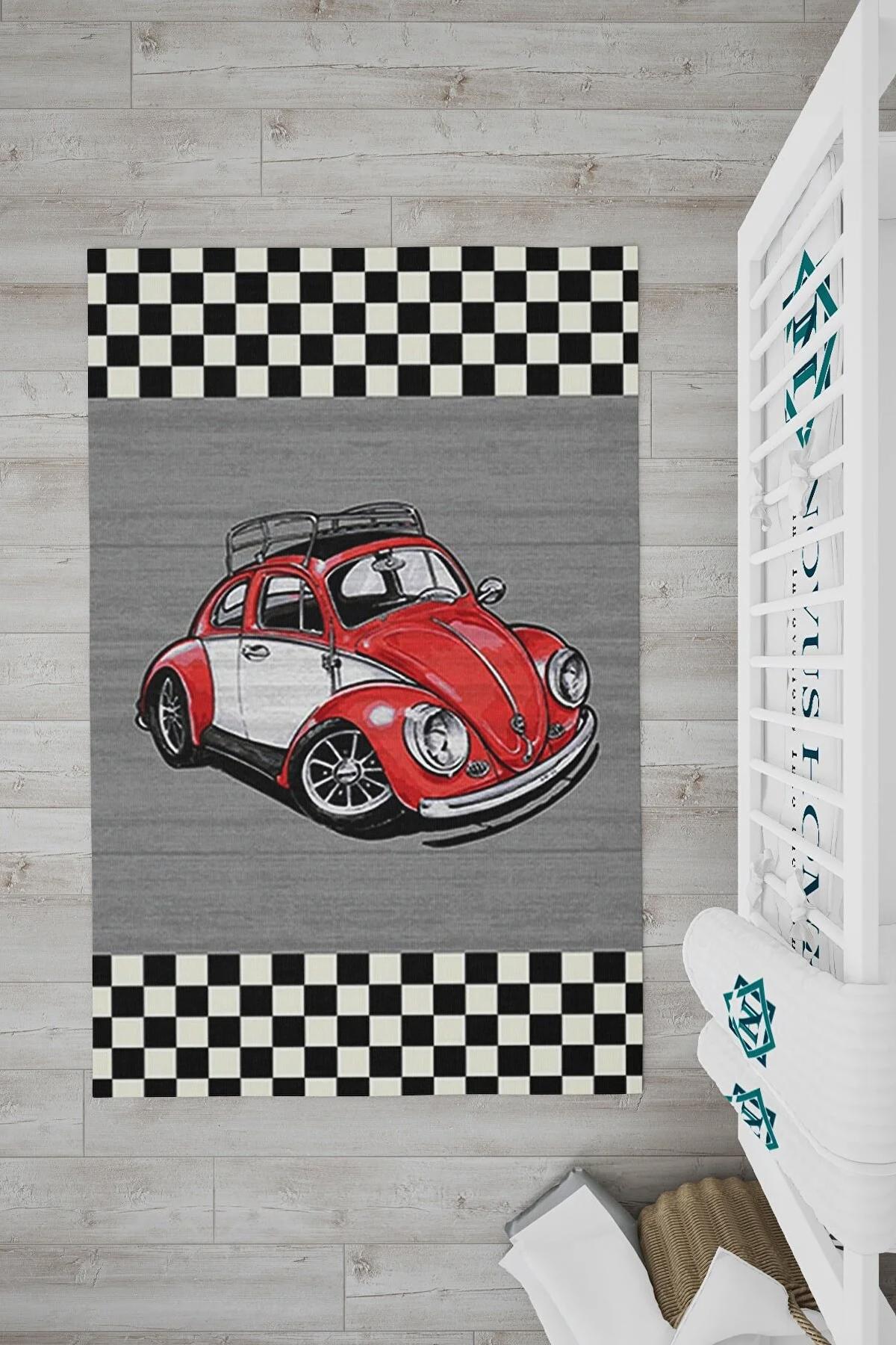 Novus Home Verona Serisi Gri - Kırmızı 6 mm Polyester Antibakteriyel-Toz Tutmaz-Yalıtıma Yardımcı Yıkanabilir İnce Kaymaz Taban Dikdörtgen Makine Dokuma Çocuk Odası Halısı 80x300 cm
