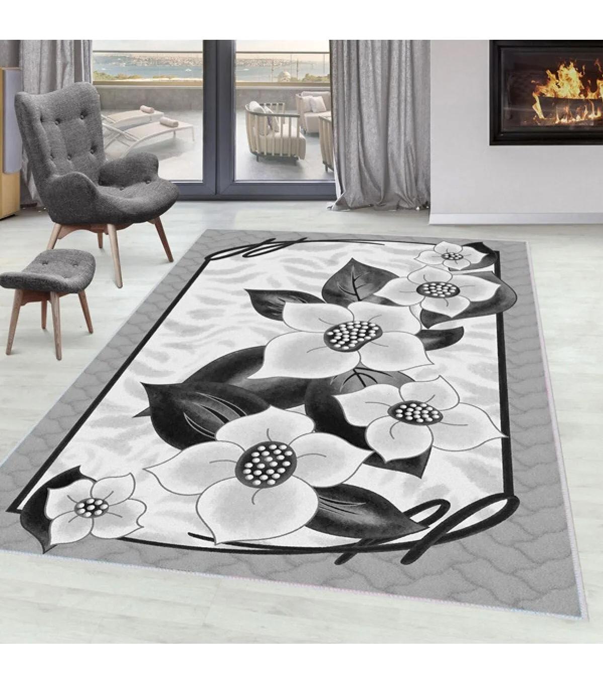 Rovigo Home RVG0065-SM44 Çok Renkli 8 mm Polyester Yıkanabilir Orta Kaymaz Dot Taban Dikdörtgen Makine Dokuma Salon Halısı 160x230 cm