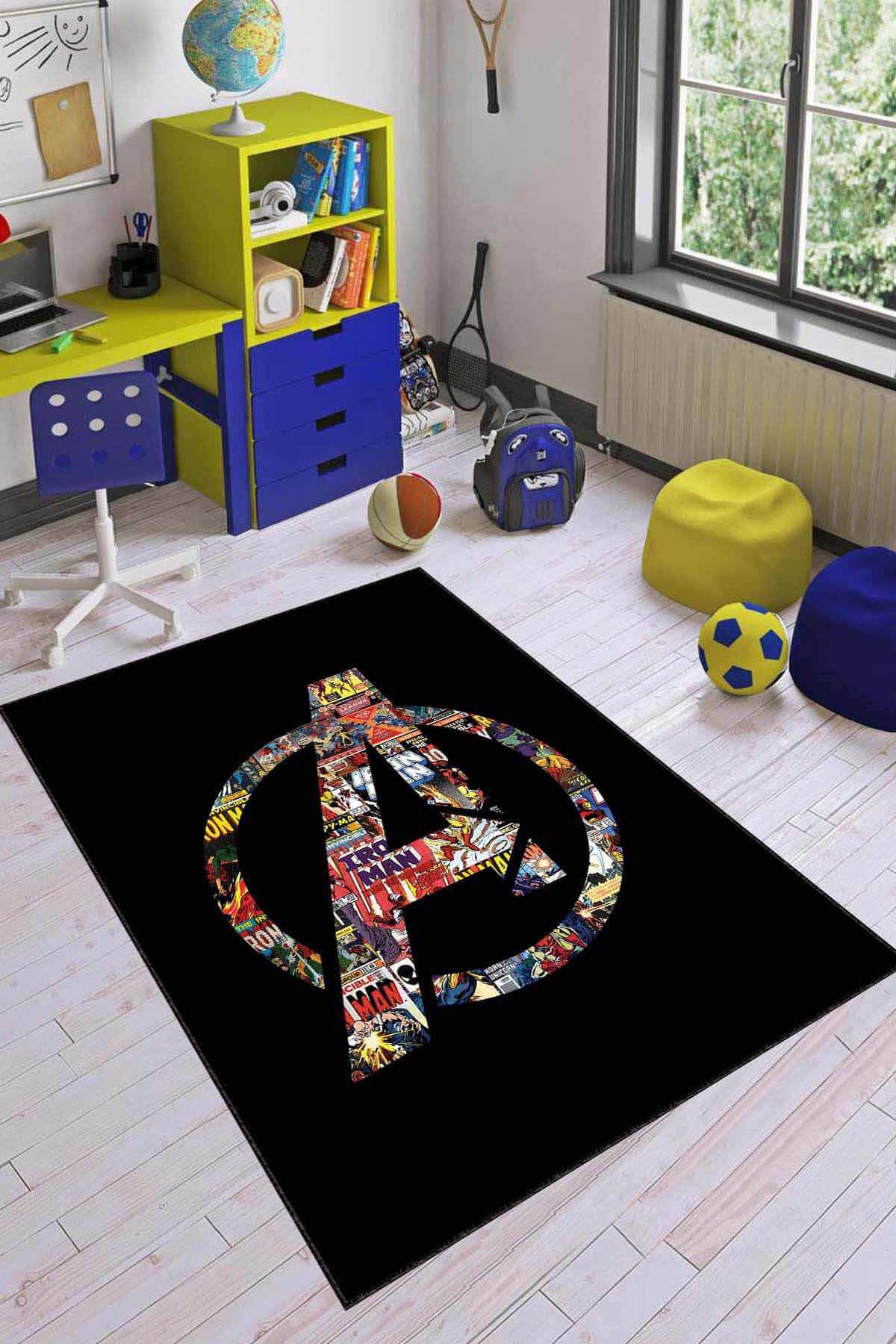 Viva Home AR1181 Siyah 7 mm Mikropolyester Antibakteriyel Yıkanabilir İnce Kaymaz Lateks Taban Dikdörtgen Makine Dokuma Çocuk Odası Halısı 100x200 cm