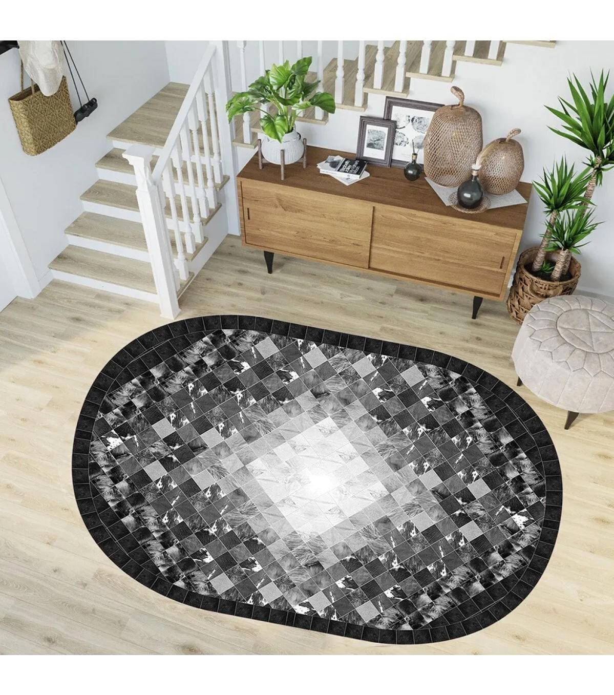 Rovigo Home RVG7267-SD1022 Çok Renkli 8 mm Polyester Yıkanabilir Orta Kaymaz Dot Taban Dikdörtgen Makine Dokuma Salon Halısı 100x300 cm