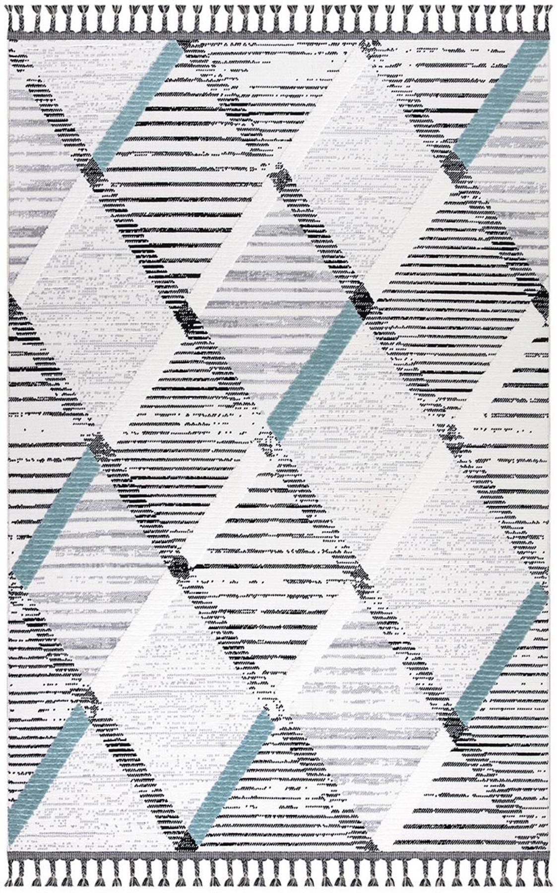 İpek Mekik Halı Lupin 18555 Gri 10 mm Polyester Yıkanabilir Orta Kaymaz Pamuk Taban Geometrik Dikdörtgen Antre-Çocuk Odası-Salon-Yatak Odası Halısı 180x350 cm