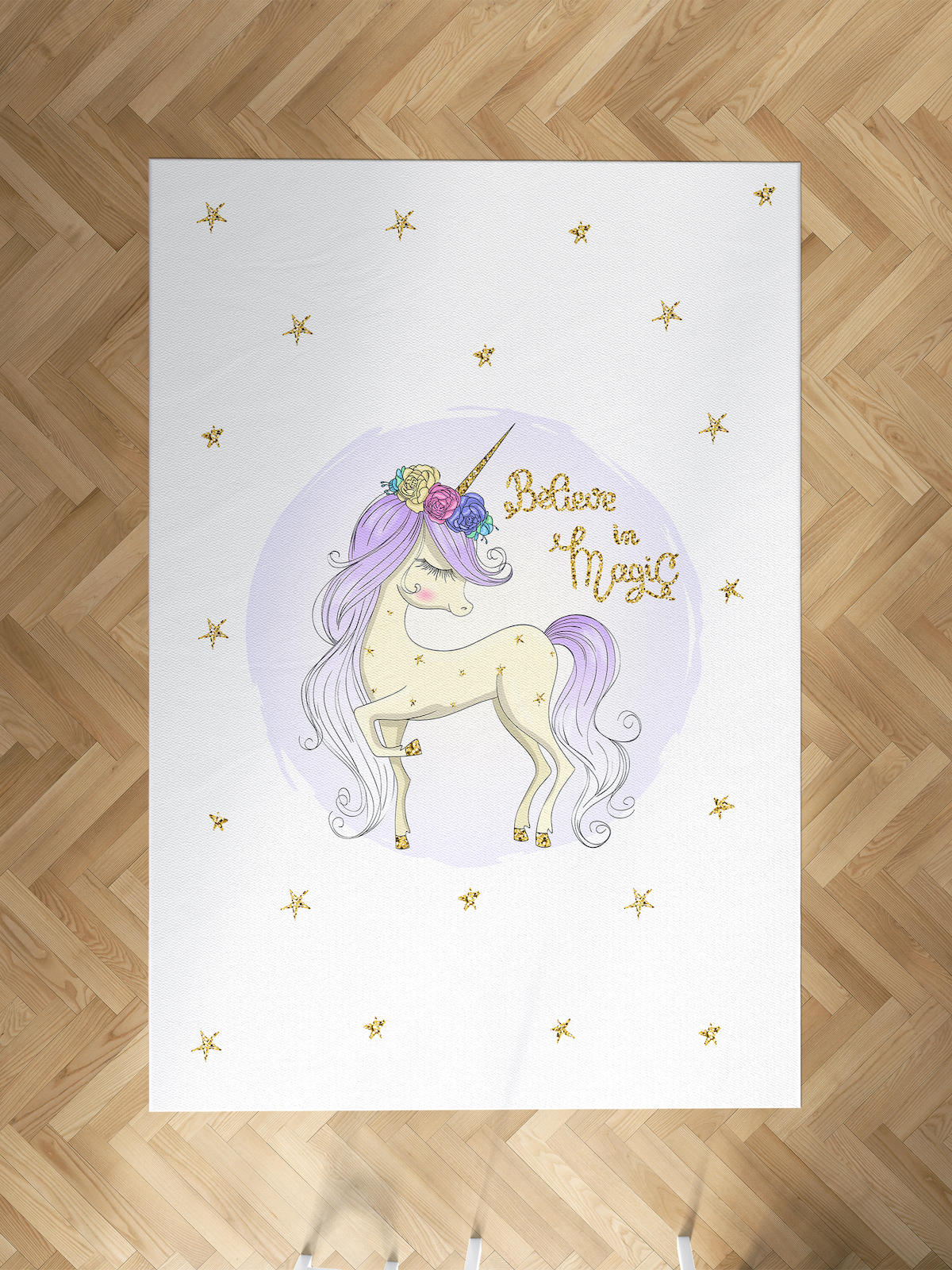 Mekta Home Unicorn-Yıldız Çok Renkli 10 mm Antibakteriyel Yıkanabilir İnce Kaymaz Dot Taban Dikdörtgen Makine Dokuma Çocuk Odası Halısı 160x230 cm