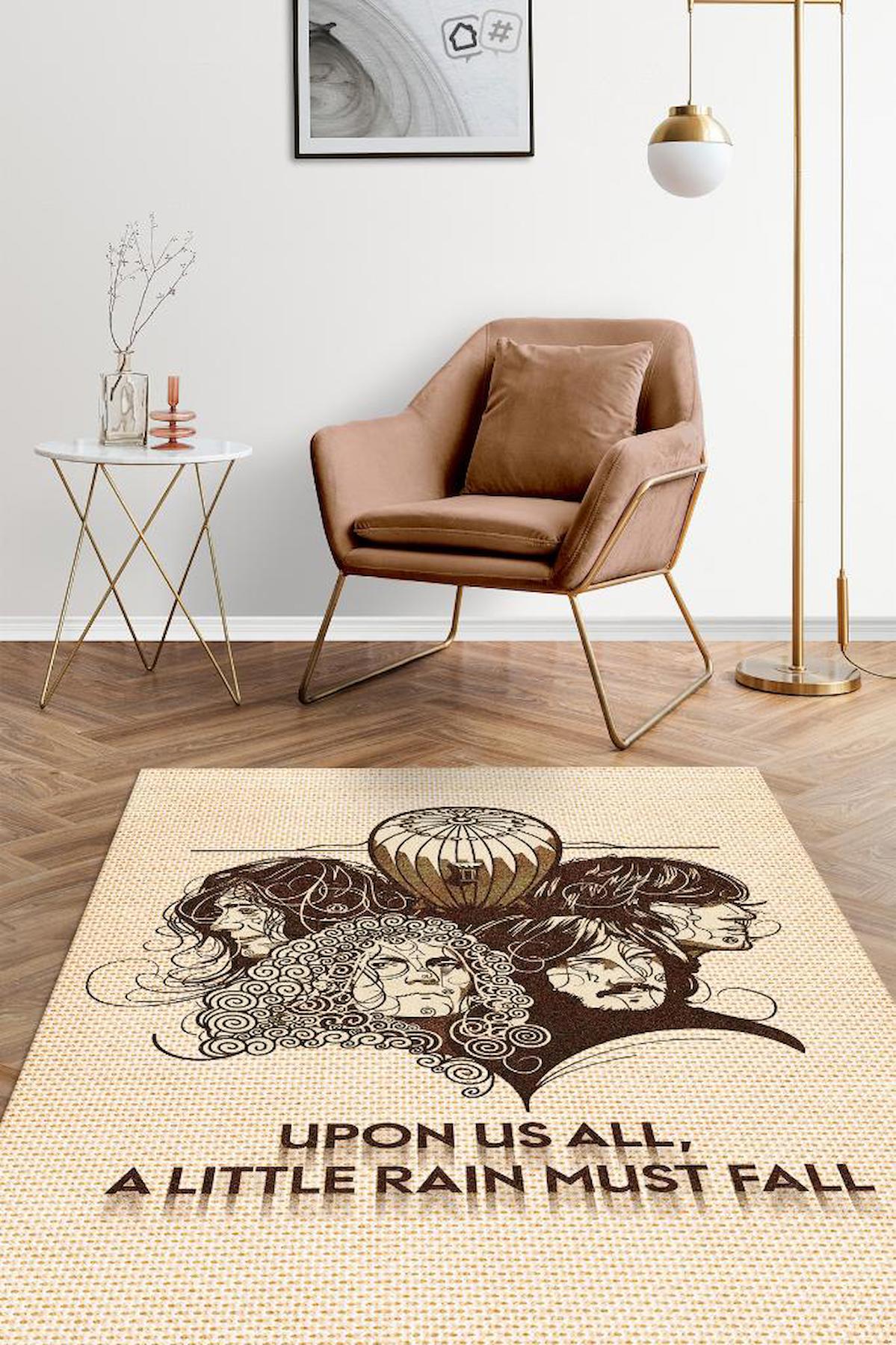 Homshtag Led Zeppelin Çok Renkli 4 mm Polyester Antistatik Yıkanabilir İnce Kaymaz Dikdörtgen Makine Dokuma Salon Halısı 140x200 cm