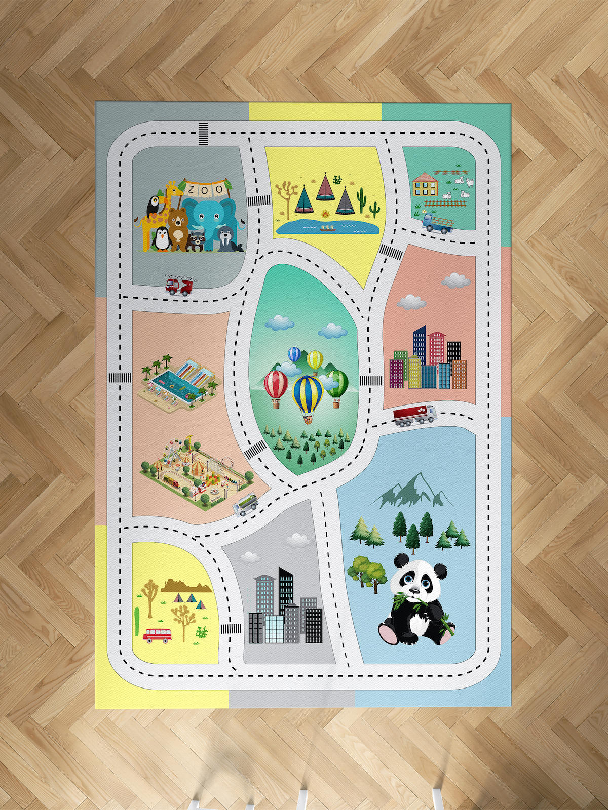 Mekta Home Ağaç-Hayvan Krem 10 mm Antibakteriyel Yıkanabilir İnce Kaymaz Dot Taban Dikdörtgen Makine Dokuma Çocuk Odası Halısı 140x140 cm