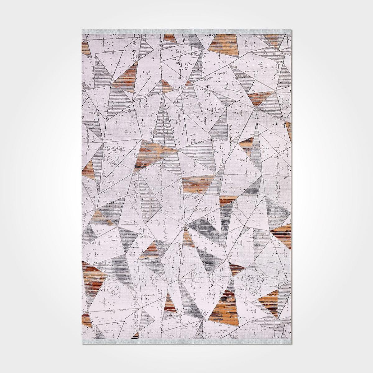 Crea Halı Stone 17169 Krem 8 mm Akrilik Toz Tutmaz Yıkanabilir Orta Geometrik Dikdörtgen Makine Dokuma Salon Halısı 140x200 cm