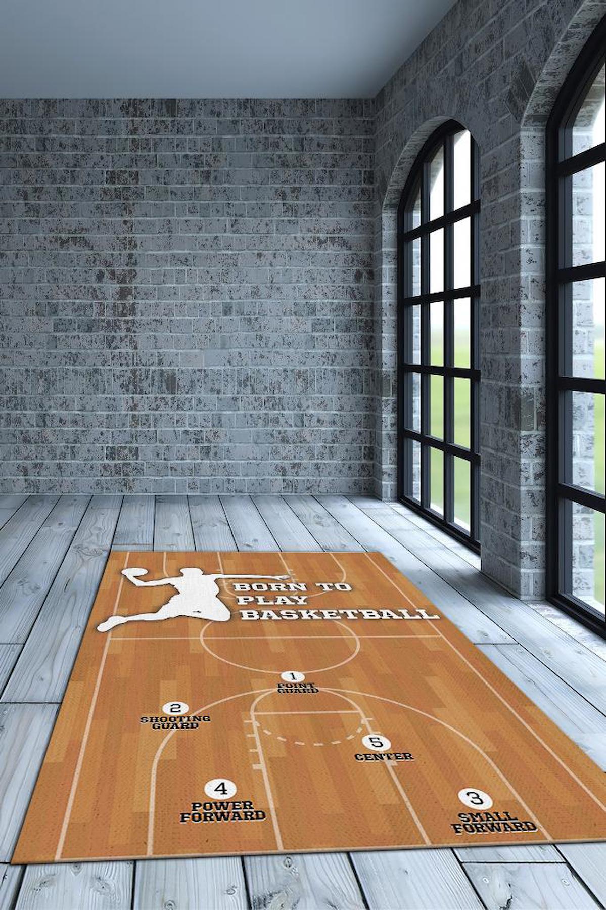 Homshtag Basketbol Çok Renkli 4 mm Pamuk Antistatik Yıkanabilir İnce Kaymaz Dikdörtgen Makine Dokuma Genç Odası Halısı 80x150 cm