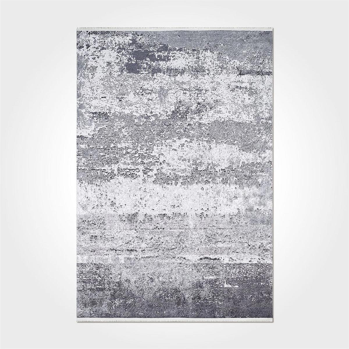 Crea Halı 2420PC Gri Pamuk-Polyester Yıkanabilir İnce Kaymaz Pamuk Taban Soyut Temalı Dikdörtgen Makine Dokuma Salon Halısı 120x180 cm