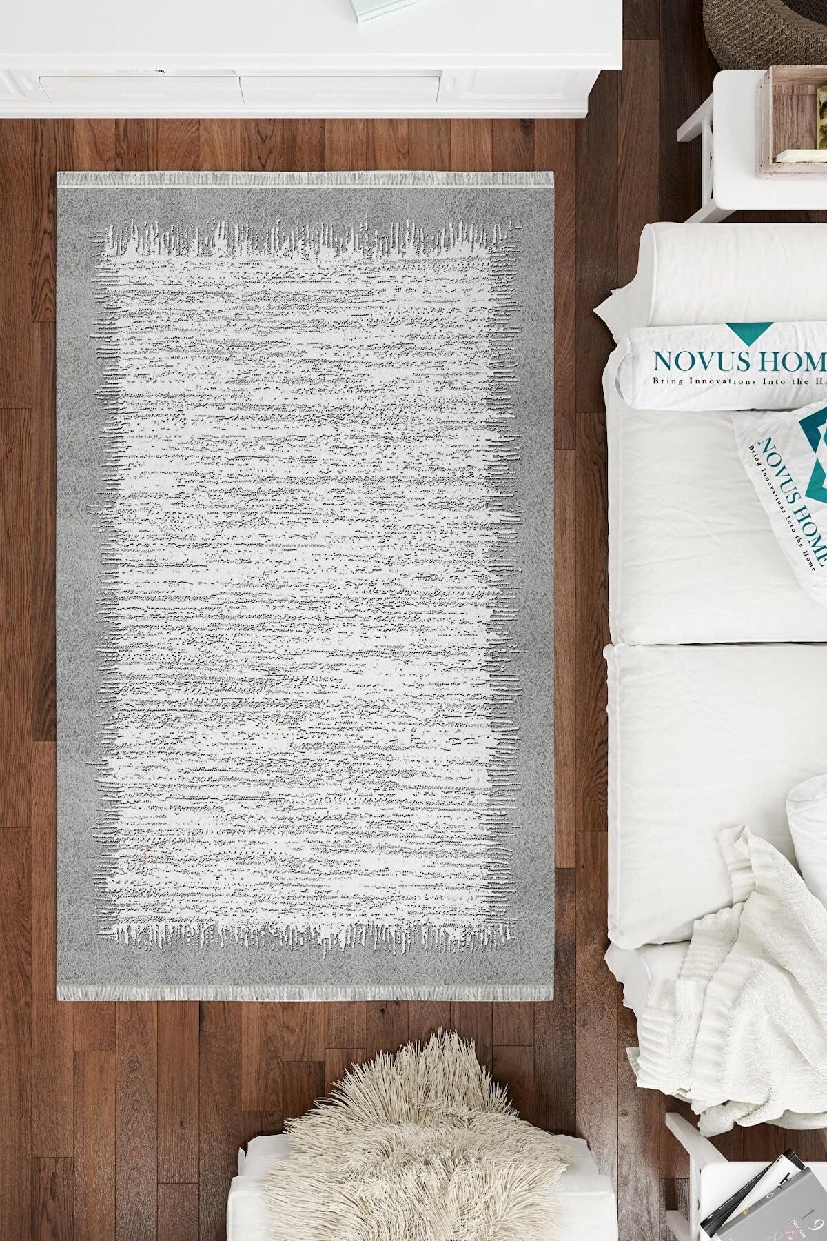 Novus Home Cotton Serisi Krem 5 mm Pamuk Antibakteriyel-Toz Tutmaz-Yalıtıma Yardımcı Yıkanabilir İnce Kaymaz Taban Dikdörtgen Makine Dokuma Antre-Salon-Yatak Odası Halısı 100x650 cm