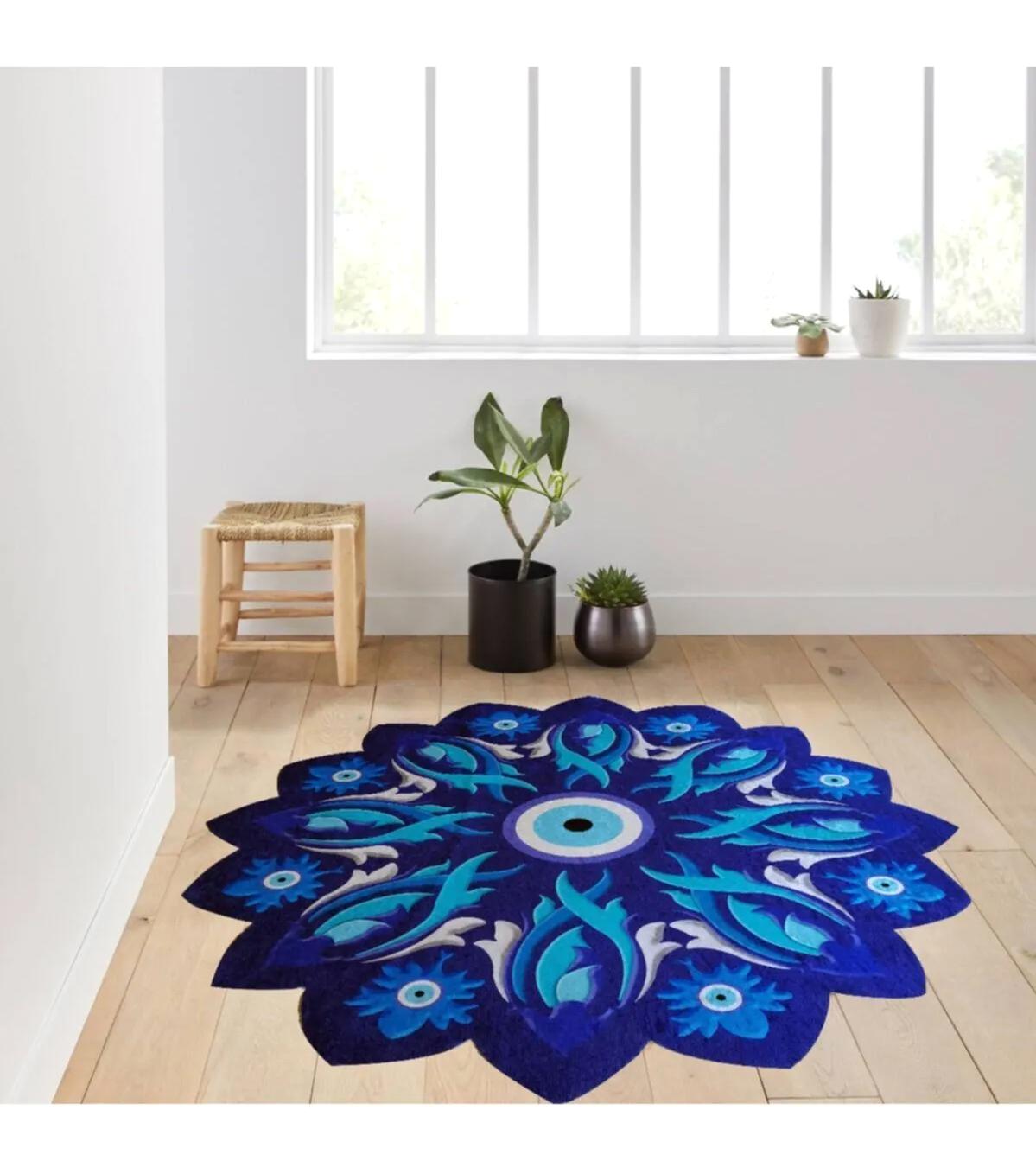Rovigo Home RVG7032 Çok Renkli 8 mm Polyester Leke Tutmaz-Toz Tutmaz Yıkanabilir İnce Kaymaz Dot Taban Yuvarlak Makine Dokuma Salon Halısı 100x200 cm