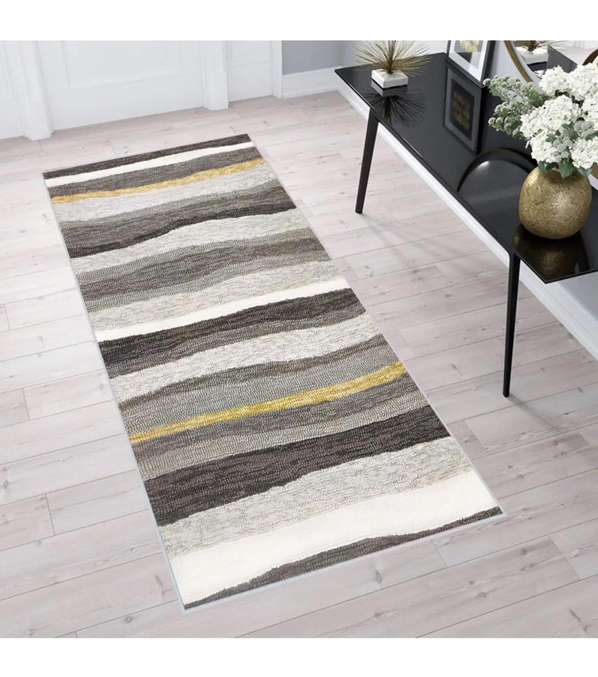 Rovigo Home RVG1694 Gri 8 mm Polyester Leke Tutmaz-Toz Tutmaz Yıkanabilir İnce Kaymaz Dot Taban Dikdörtgen Makine Dokuma Salon Halısı 100x300 cm