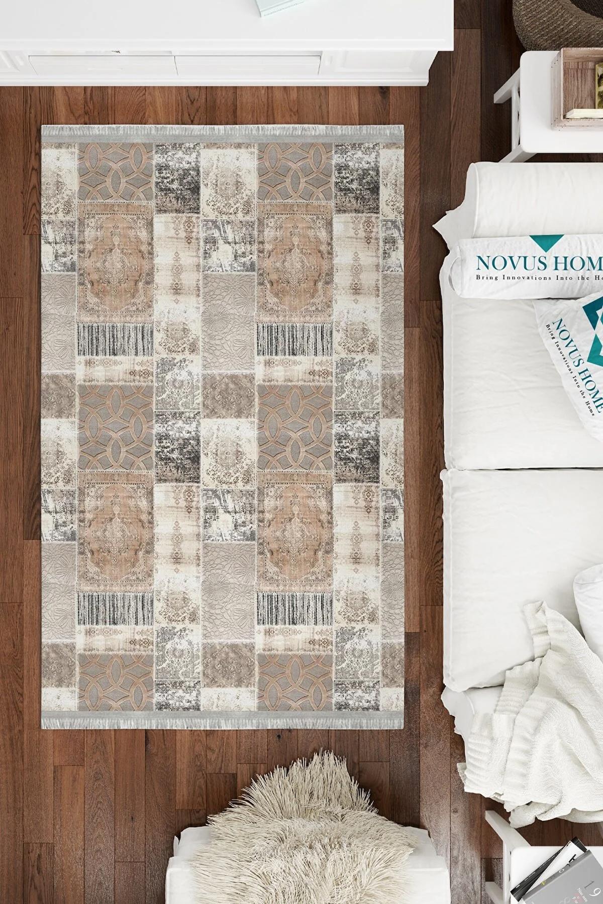 Novus Home Verona Serisi Krem 6 mm Polyester Antibakteriyel-Toz Tutmaz-Yalıtıma Yardımcı Yıkanabilir İnce Kaymaz Taban Dikdörtgen Makine Dokuma Antre-Salon-Yatak Odası Halısı 120x180 cm