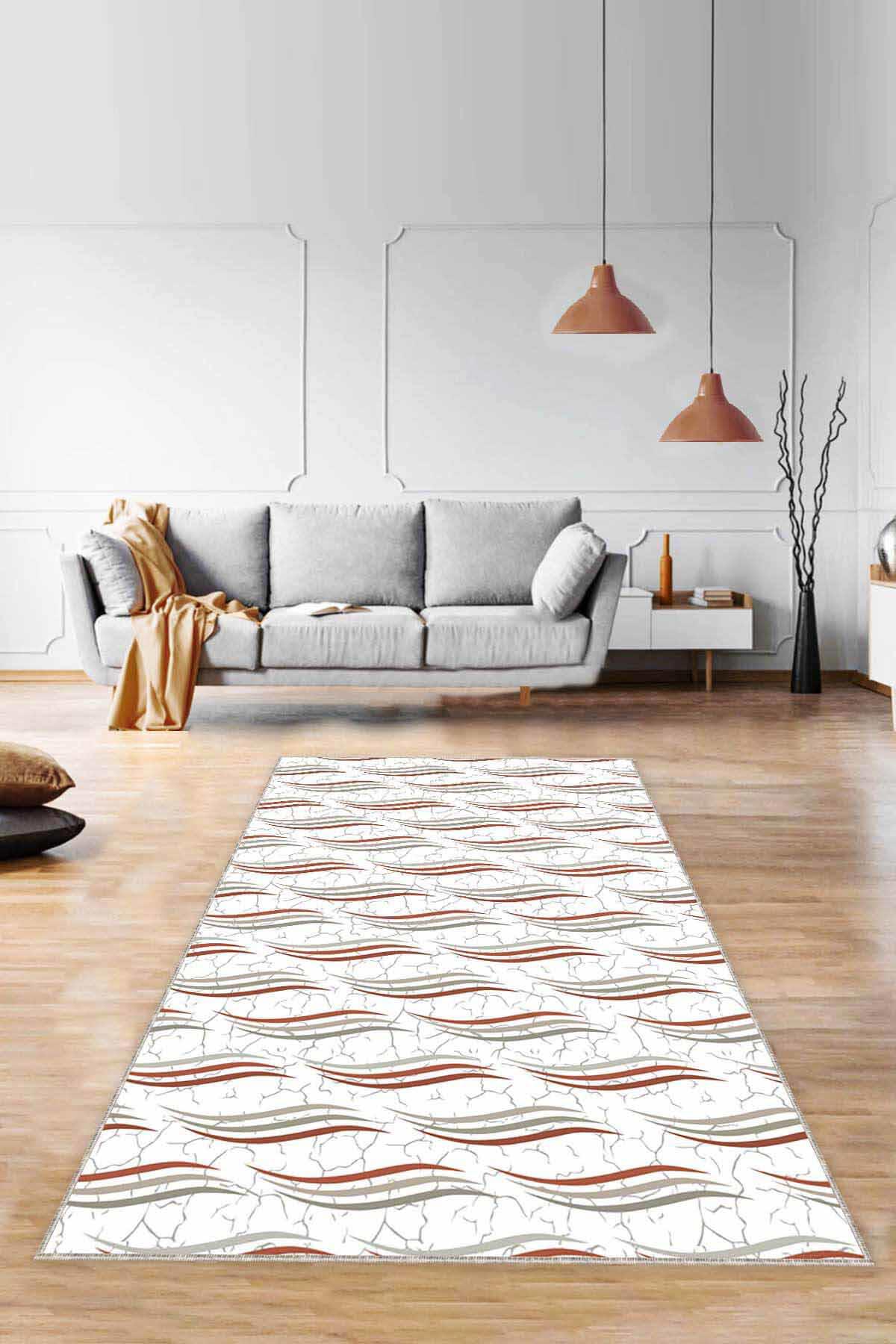 Viva Home RUZ04 Çok Renkli 7 mm Mikropolyester Yıkanabilir İnce Kaymaz Taban Dikdörtgen Makine Dokuma Salon Halısı 140x200 cm