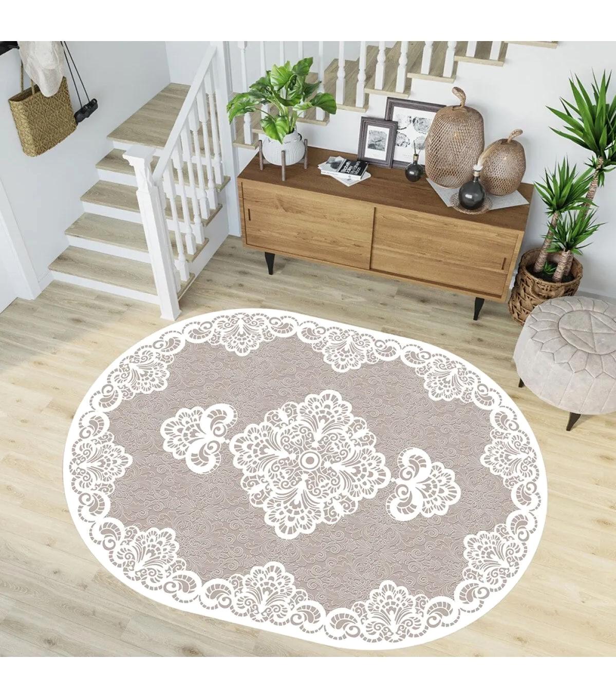 Rovigo Home RVG7192-HK124 Kahverengi 8 mm Polyester Yıkanabilir Orta Kaymaz Dot Taban Dikdörtgen Makine Dokuma Salon Halısı 200x290 cm