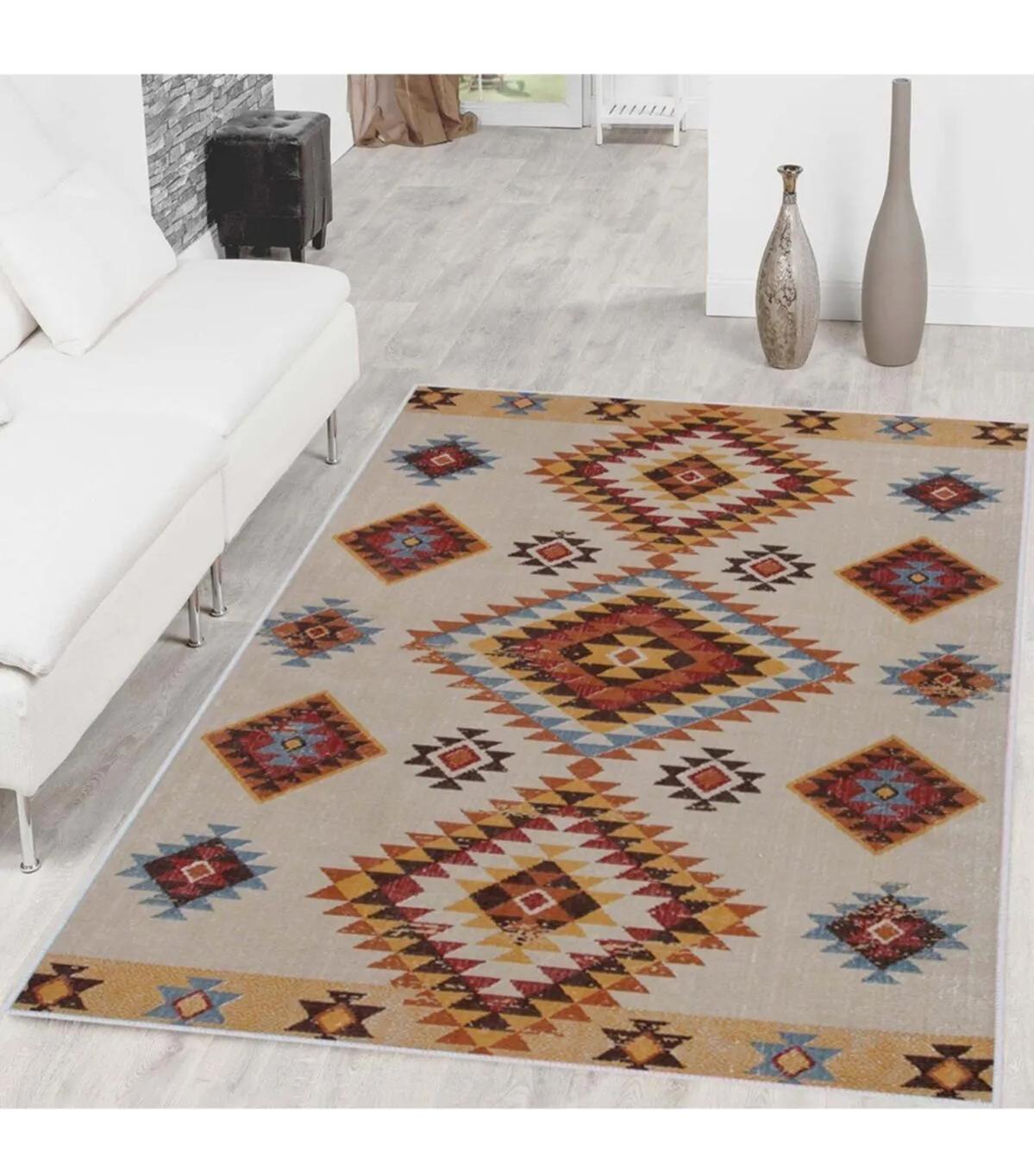 Rovigo Home RVG1470 Çok Renkli 8 mm Polyester Leke Tutmaz-Toz Tutmaz Yıkanabilir İnce Kaymaz Dot Taban Dikdörtgen Makine Dokuma Salon Halısı 120x180 cm