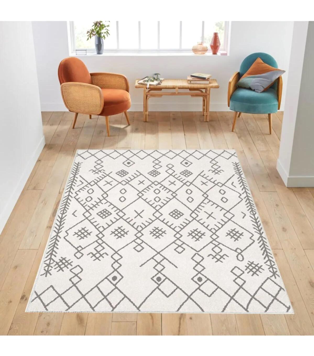 Rovigo Home RVG1315 Krem 8 mm Polyester Leke Tutmaz-Toz Tutmaz Yıkanabilir İnce Kaymaz Dot Taban Dikdörtgen Makine Dokuma Salon Halısı 80x150 cm