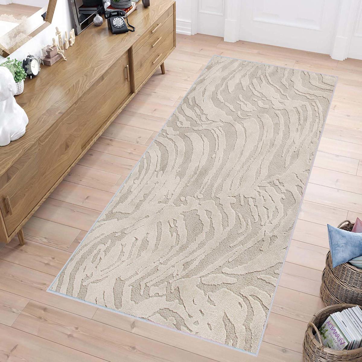 Rovigo Home RVG1416 Krem 8 mm Polyester Leke Tutmaz-Toz Tutmaz Yıkanabilir İnce Kaymaz Dot Taban Dikdörtgen Makine Dokuma Salon Halısı 200x200 cm