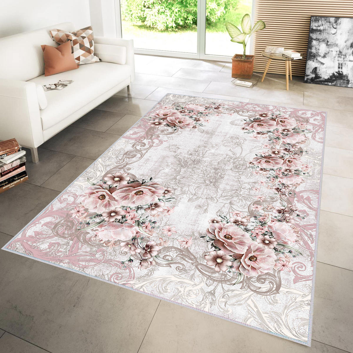 Rovigo Home RVG1104 Çok Renkli 8 mm Polyester Leke Tutmaz-Toz Tutmaz Yıkanabilir İnce Kaymaz Dot Taban Dikdörtgen Makine Dokuma Salon Halısı 240x300 cm