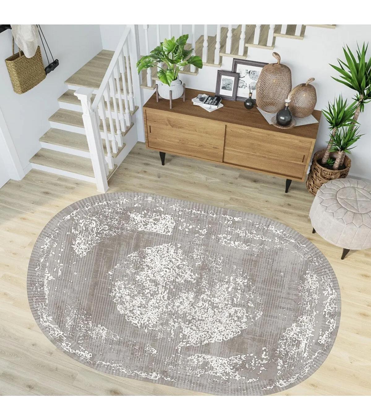 Rovigo Home RVG7273-SD312 Krem 8 mm Polyester Yıkanabilir Orta Kaymaz Dot Taban Dikdörtgen Makine Dokuma Salon Halısı 180x250 cm