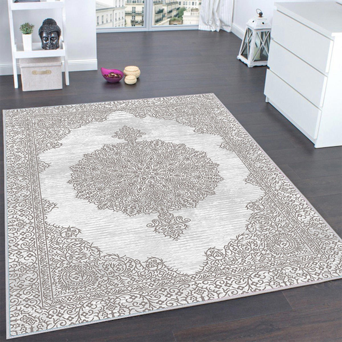 Rovigo Home RVG0140-SD699 Krem 8 mm Polyester Yıkanabilir Orta Kaymaz Dot Taban Dikdörtgen Makine Dokuma Salon Halısı 180x300 cm