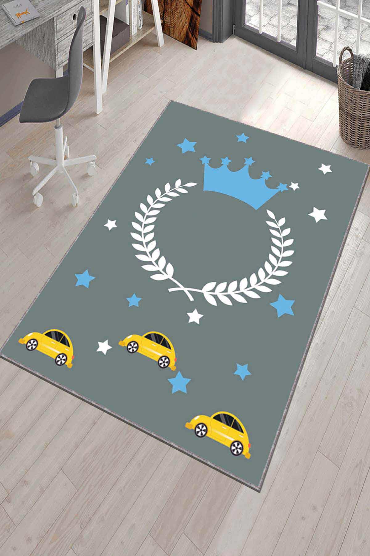 Viva Home AR020 Gri 7 mm Mikropolyester Toz Tutmaz Yıkanabilir İnce Kaymaz Dot Taban Dikdörtgen Makine Dokuma Çocuk Odası Halısı 120x180 cm