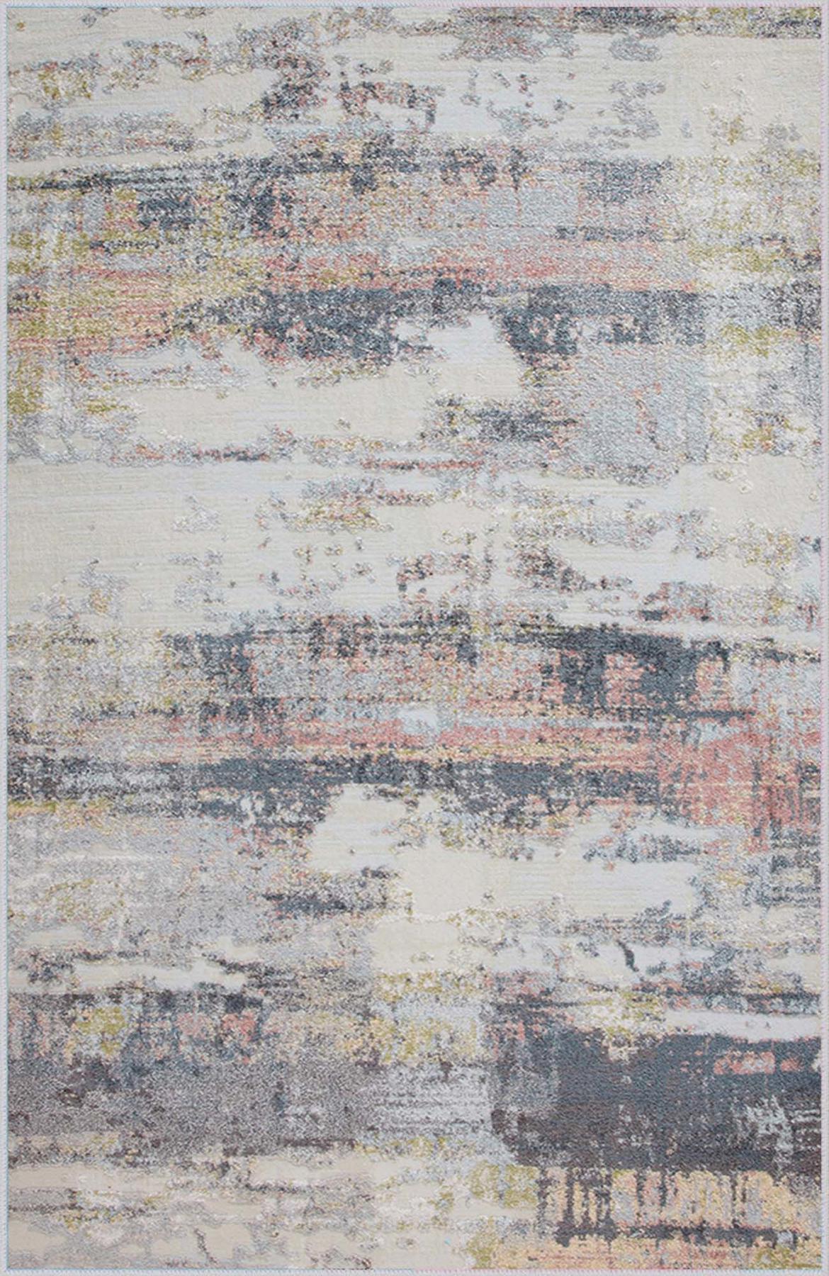 Rovigo Home RVG1445 Gri 8 mm Polyester Leke Tutmaz-Toz Tutmaz Yıkanabilir İnce Kaymaz Dot Taban Dikdörtgen Makine Dokuma Salon Halısı 80x100 cm