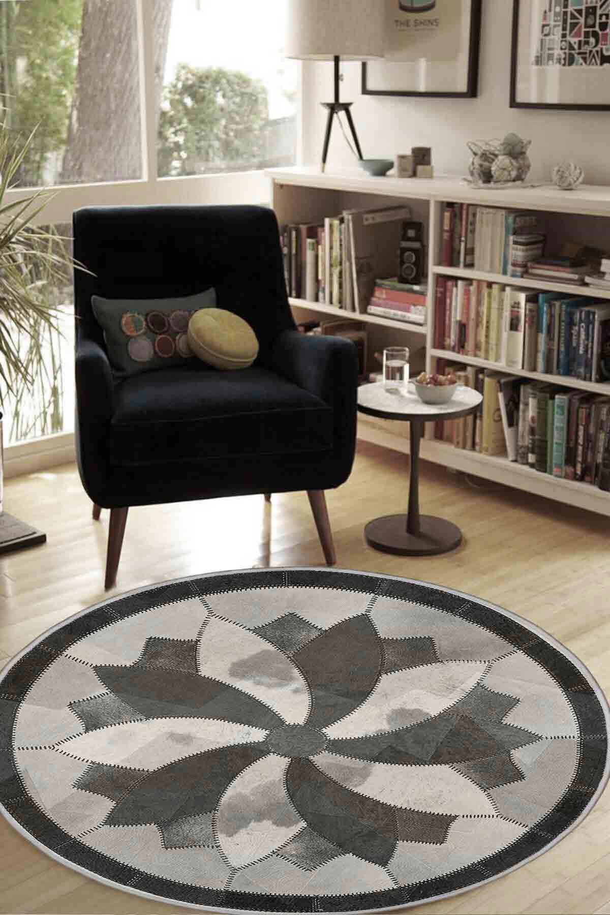 Homefesto Krem 5 mm Polyester Leke Tutmaz Yıkanabilir İnce Kaymaz Taban Yuvarlak Makine Dokuma Salon Halısı 40x60 cm