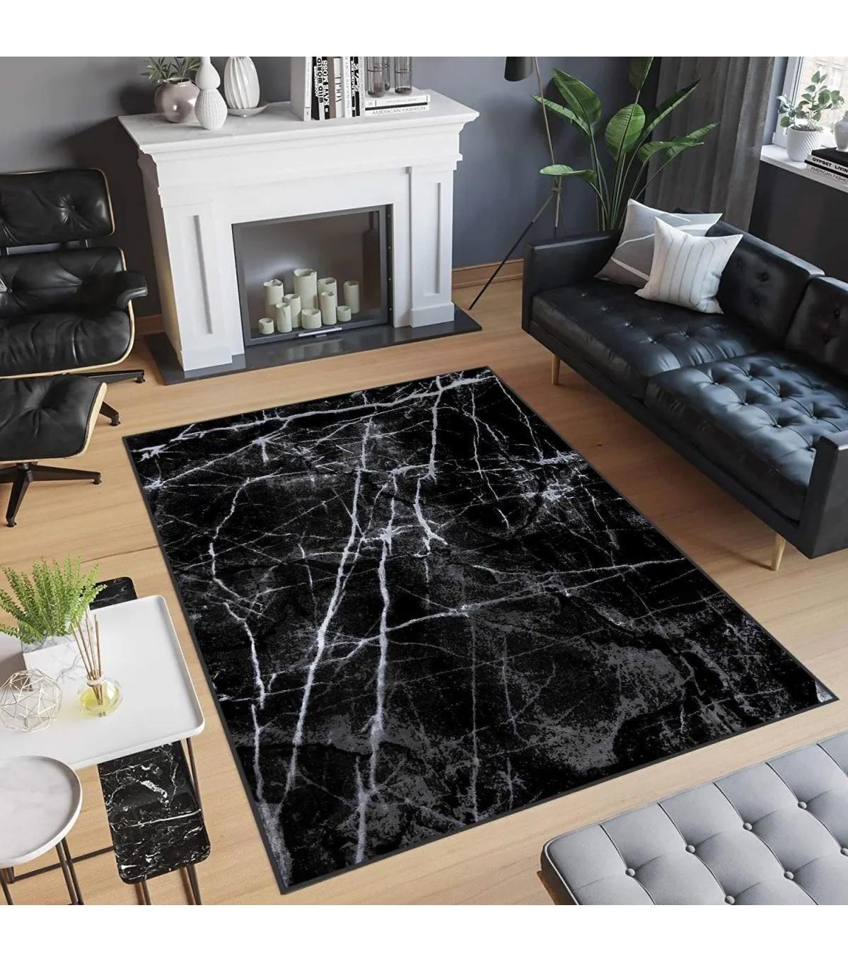 Rovigo Home RVG0470 Siyah 8 mm Polyester Antibakteriyel-Leke Tutmaz-Toz Tutmaz Yıkanabilir İnce Kaymaz Dot Taban Dikdörtgen Makine Dokuma Salon Halısı 160x230 cm