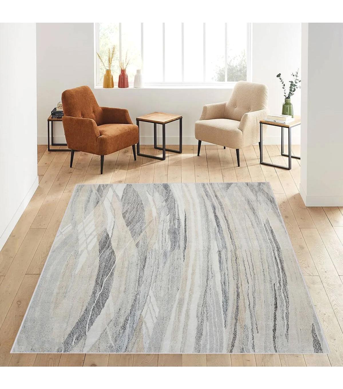 Rovigo Home RVG0597 Krem 8 mm Polyester Antibakteriyel-Leke Tutmaz-Toz Tutmaz Yıkanabilir İnce Kaymaz Dot Taban Dikdörtgen Makine Dokuma Salon Halısı 160x230 cm