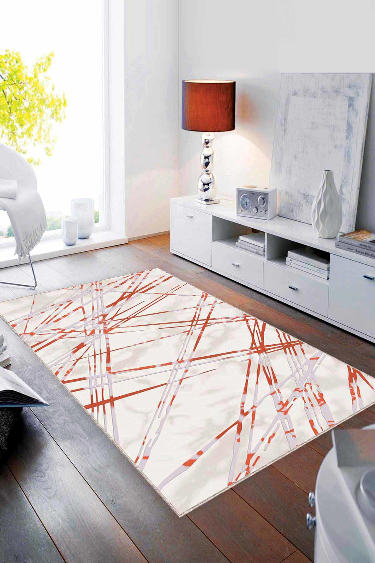 Viva Home NT007 Çok Renkli 7 mm Mikropolyester Yıkanabilir İnce Kaymaz Taban Dikdörtgen Makine Dokuma Salon Halısı 140x200 cm