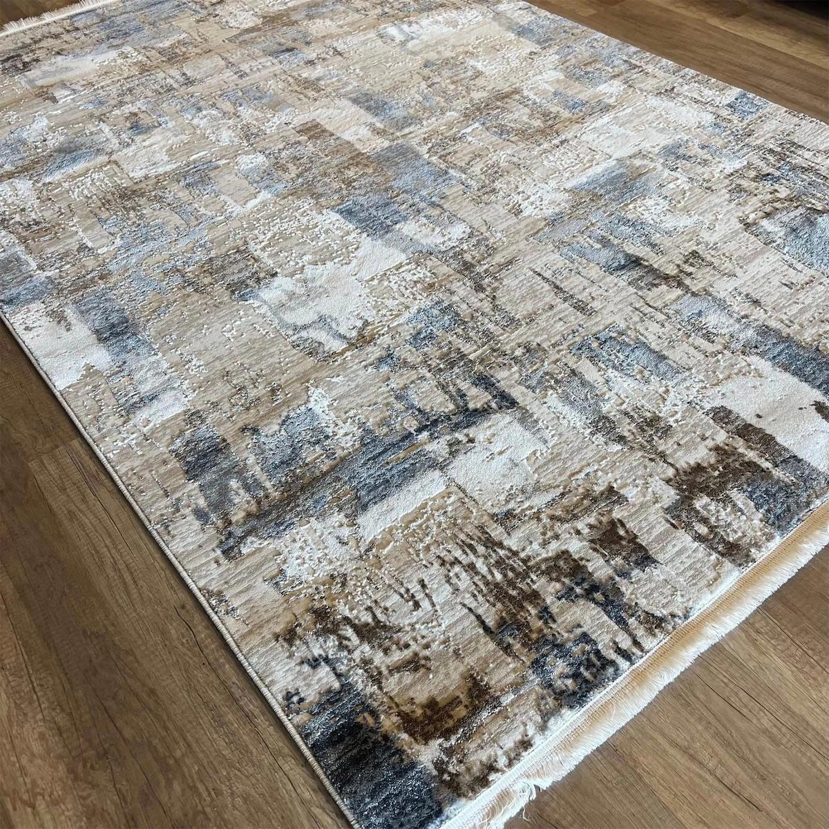 Halıcımdan Hera 3558 Krem Polyester Antibakteriyel Yıkanabilir Kalın Kaymaz Lateks Taban Dikdörtgen Makine Dokuma Salon Halısı 133x190 cm