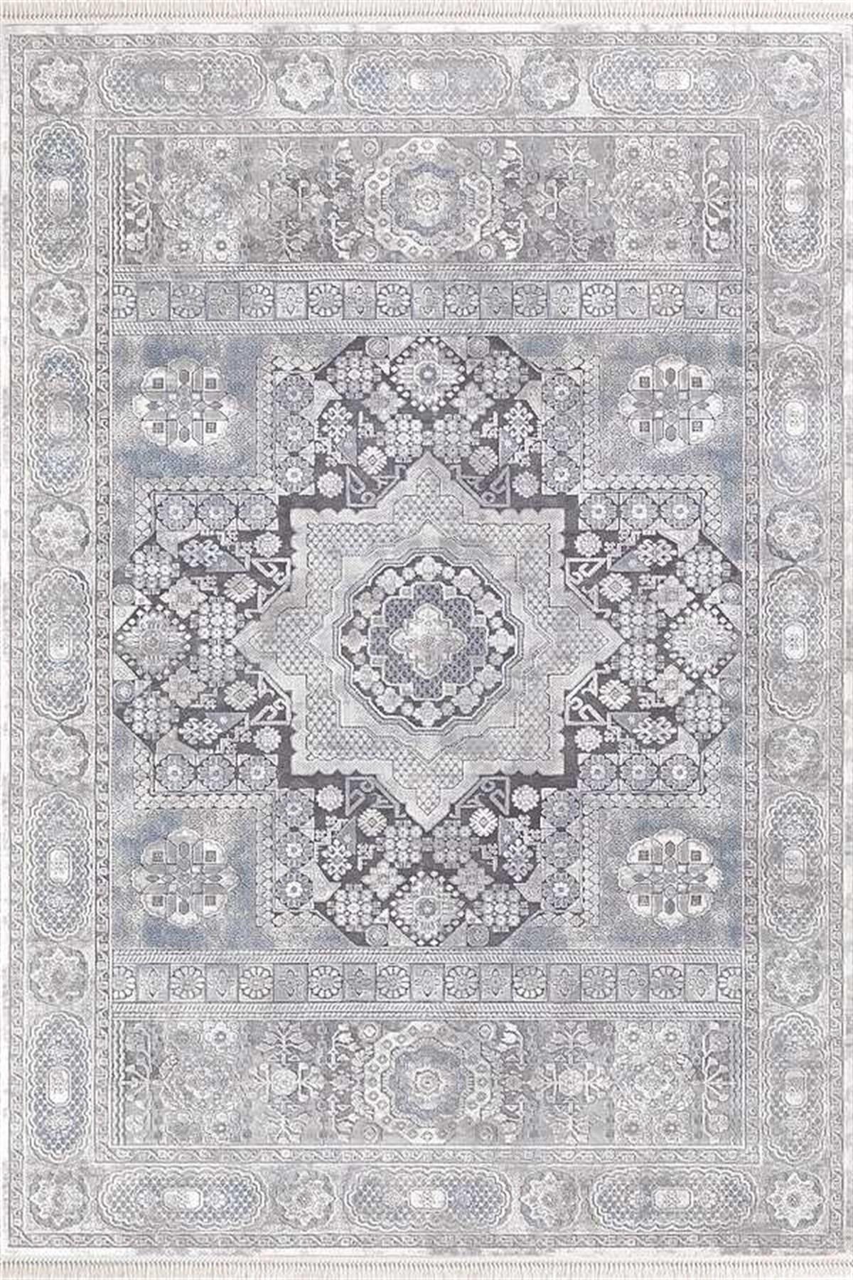 Merinos Rodin 31920 Gri 8 mm Akrilik Toz Tutmaz Yıkanabilir İnce Kaymaz Dikdörtgen Makine Dokuma Salon Halısı 80x300 cm