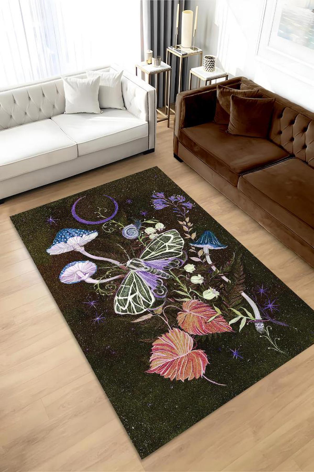 Homshtag Mikro Orman Krem 4 mm Pamuk Antistatik Yıkanabilir İnce Kaymaz Dikdörtgen Makine Dokuma Salon Halısı 80x150 cm