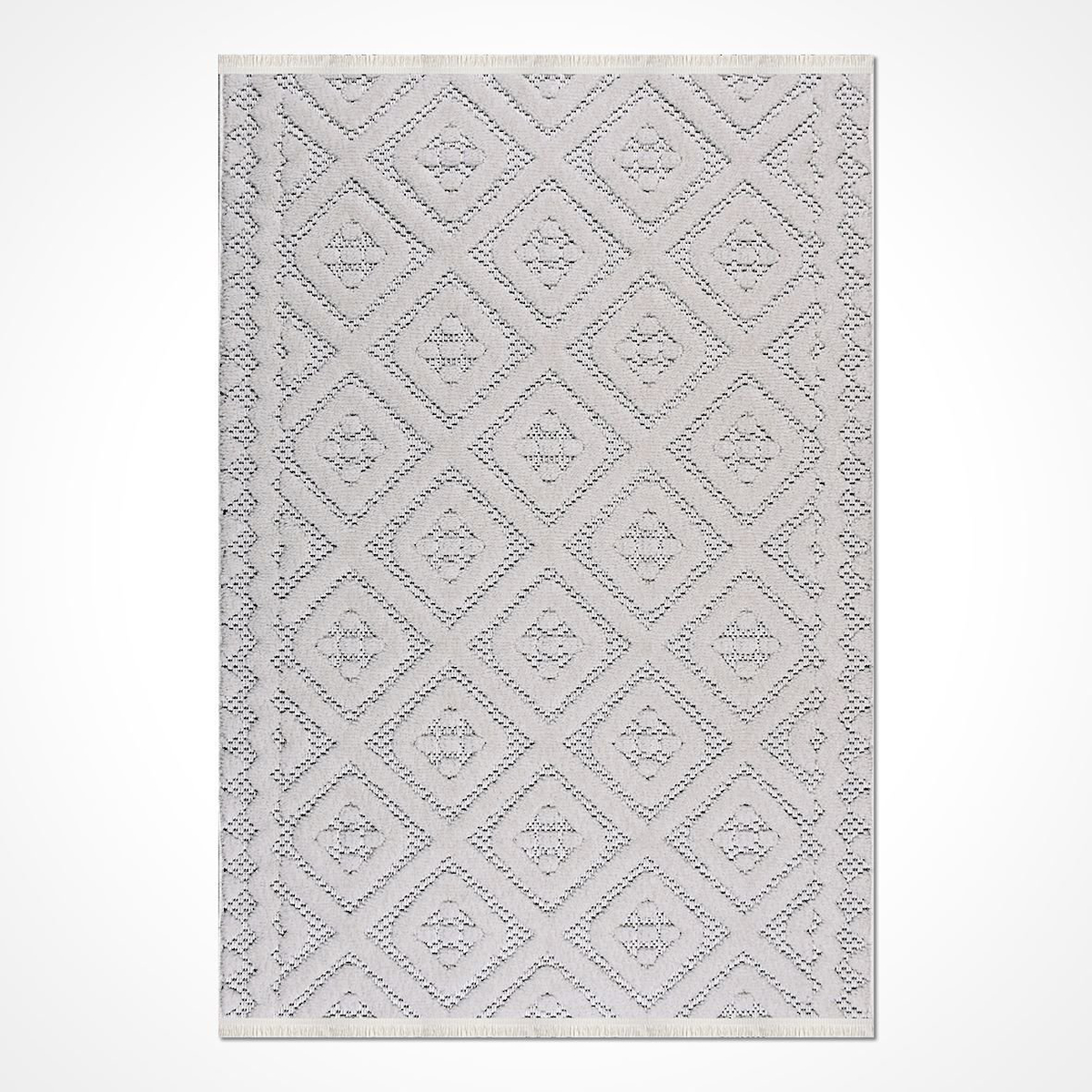 Crea Halı Rey 1856AK Krem 8 mm Polyester Toz Tutmaz Yıkanabilir Orta Geometrik Dikdörtgen Makine Dokuma Salon Halısı 200x300 cm