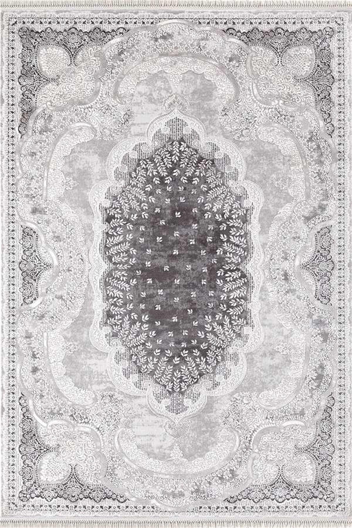 Merinos Rodin 19777 Gri 8 mm Akrilik Yıkanabilir Kalın Kaymaz Dikdörtgen Makine Dokuma Salon Halısı 160x230 cm