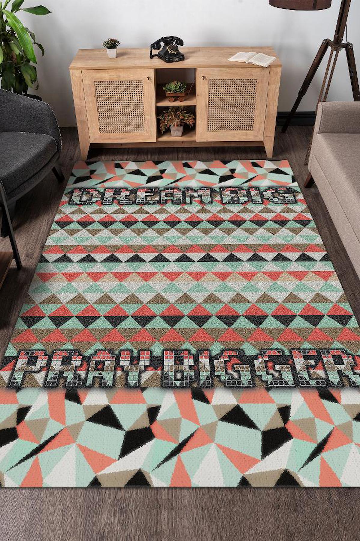 Homshtag Hayal Et Dua Et Krem 4 mm Pamuk Antistatik Yıkanabilir İnce Kaymaz Dikdörtgen Makine Dokuma Salon Halısı 100x150 cm