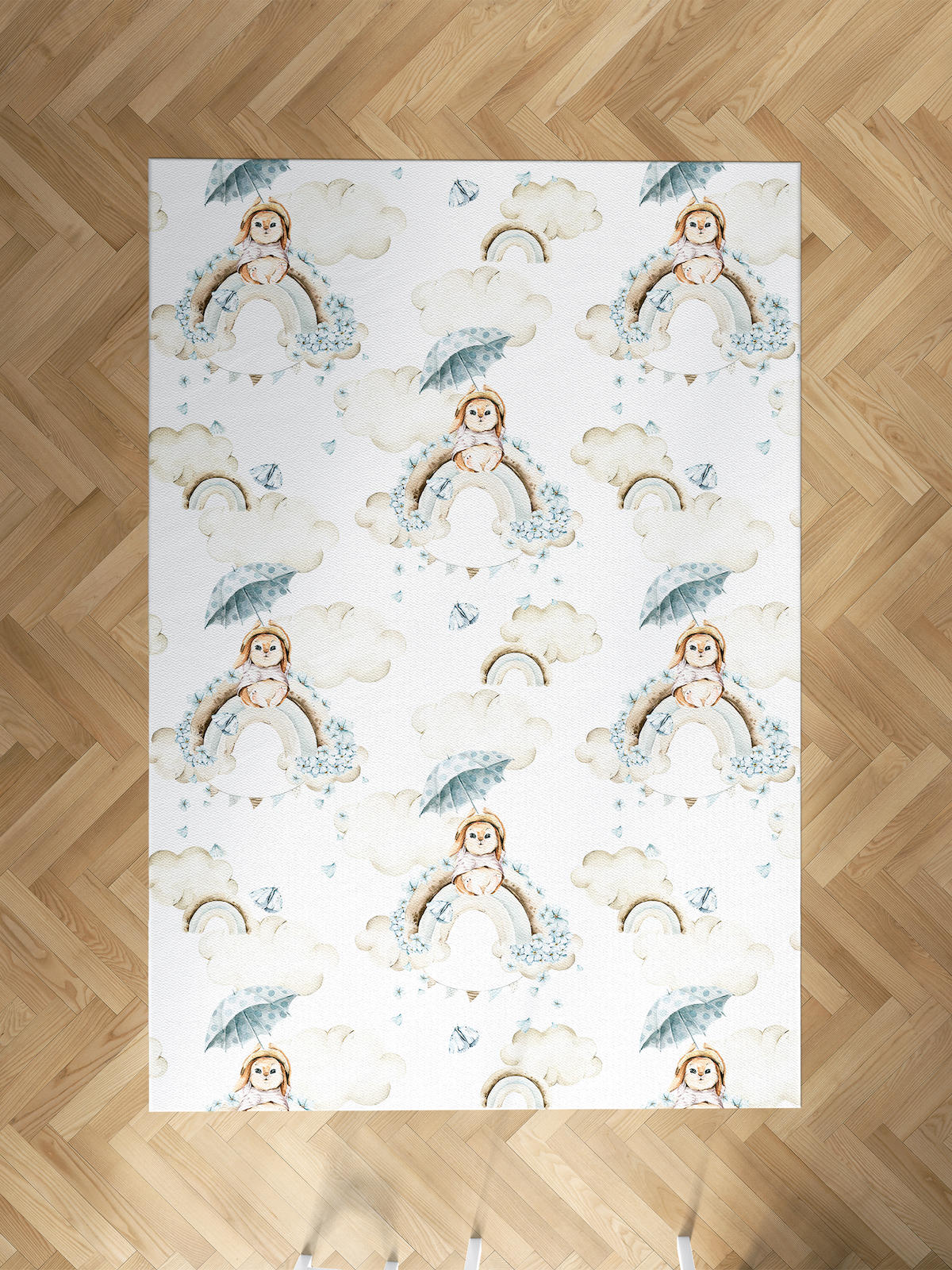 Mekta Home Gökkuşağı-Tavşan Krem 10 mm Antibakteriyel Yıkanabilir İnce Kaymaz Dot Taban Dikdörtgen Makine Dokuma Çocuk Odası Halısı 80x400 cm