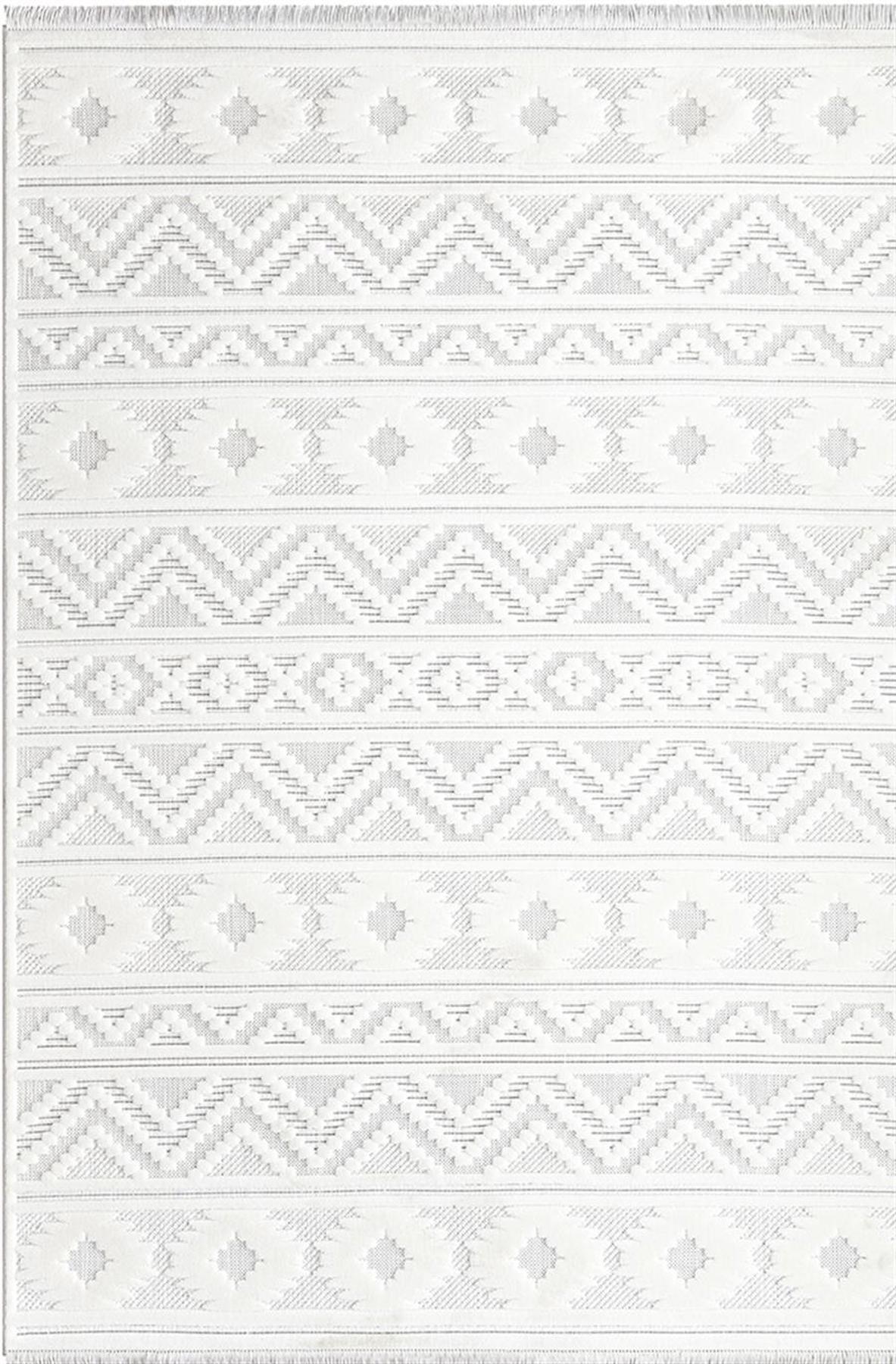 İpek Mekik Halı Almond 11406 Beyaz 8 mm Polyester Toz Tutmaz Yıkanabilir Orta Kaymaz Pamuk Taban Dikdörtgen Makine Dokuma Antre-Çocuk Odası-Salon-Yatak Odası Halısı 80x300 cm