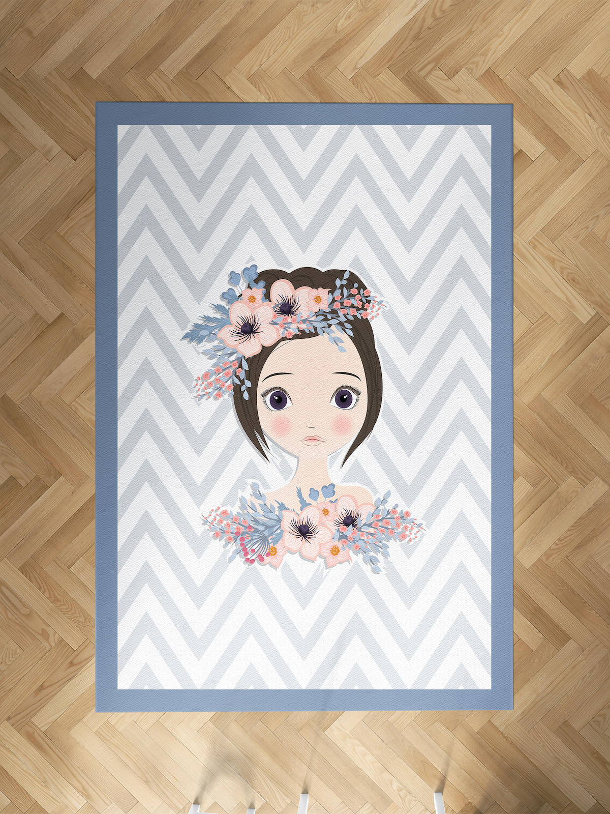 Mekta Home Çiçek-Prenses Krem 10 mm Antibakteriyel Yıkanabilir İnce Kaymaz Dot Taban Dikdörtgen Makine Dokuma Çocuk Odası Halısı 200x400 cm