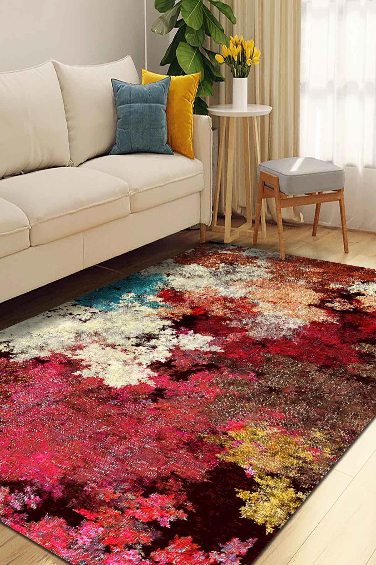 İlyaki Home Shoko Çok Renkli 0.8 mm Pamuk Antibakteriyel Yıkanabilir Kalın Kaymaz Pamuk Taban Dikdörtgen Makine Dokuma Salon Halısı 200x290 cm