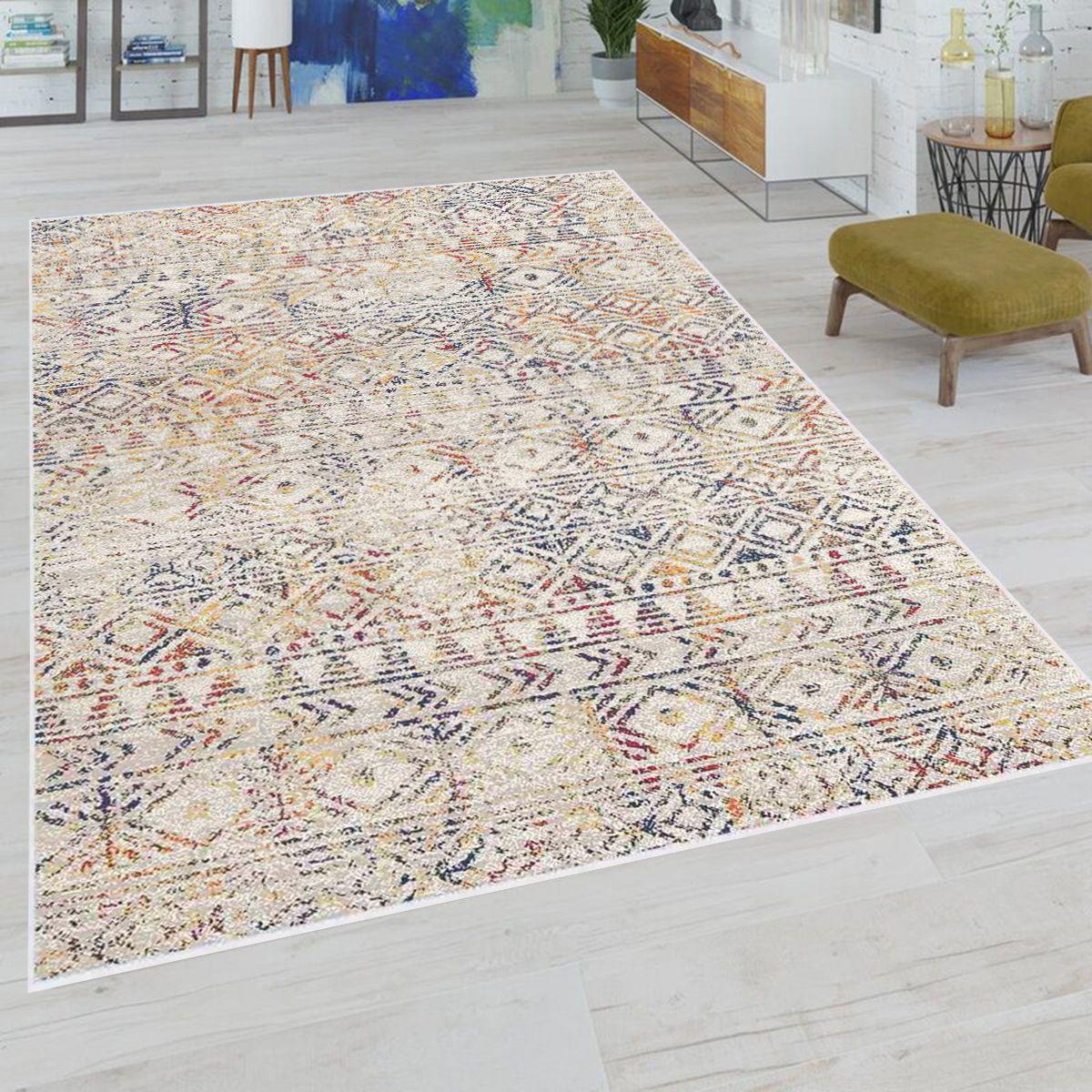 Rovigo Home RVG0718 Çok Renkli 8 mm Polyester Antibakteriyel-Leke Tutmaz-Toz Tutmaz Yıkanabilir İnce Kaymaz Dot Taban Dikdörtgen Makine Dokuma Salon Halısı 120x200 cm