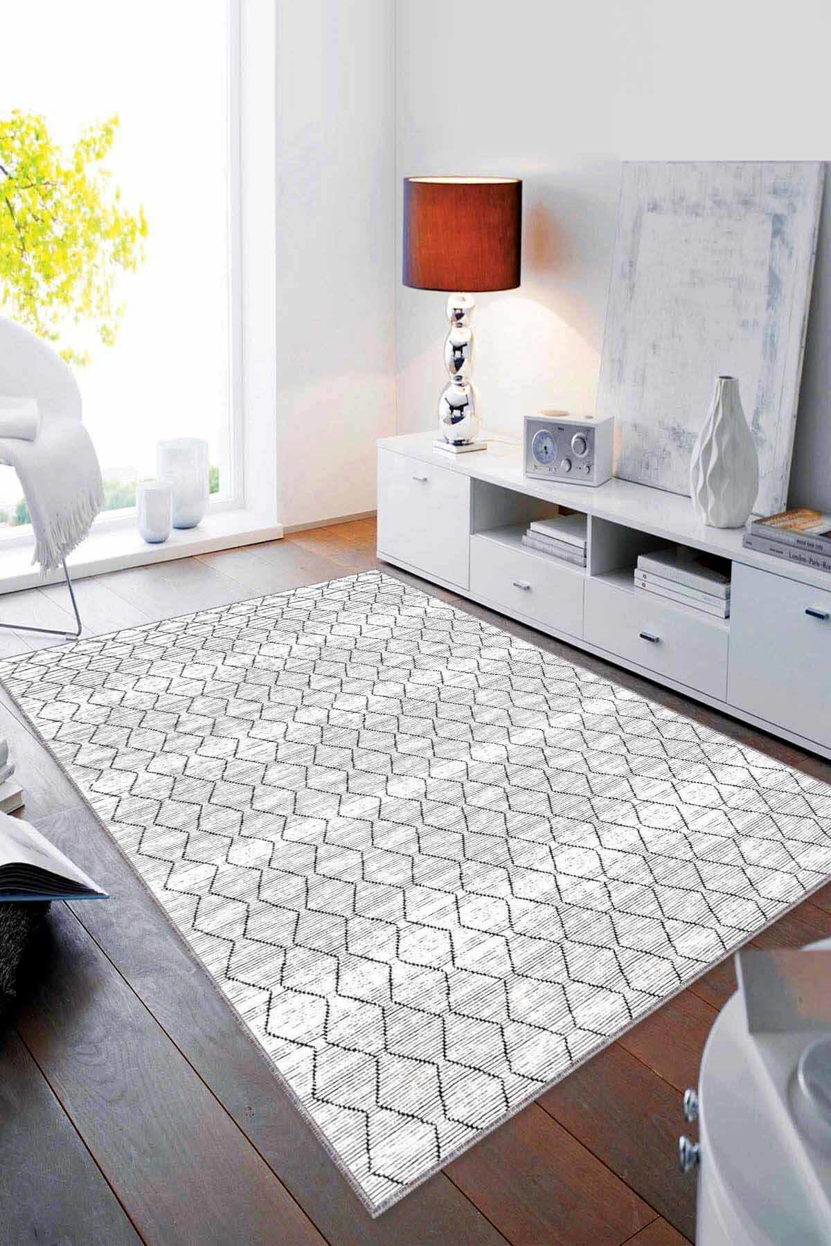 Viva Home RV192 Gri 7 mm Mikropolyester Yıkanabilir İnce Kaymaz Jüt Taban Dikdörtgen Makine Dokuma Salon Halısı 100x160 cm