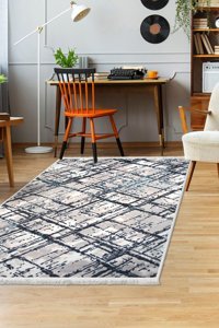 Dijidekor Trend Mavi 6 mm Polyester Antistatik Yıkanabilir Orta Kaymaz Dot Taban Dikdörtgen Makine Dokuma Salon Halısı 100x150 cm
