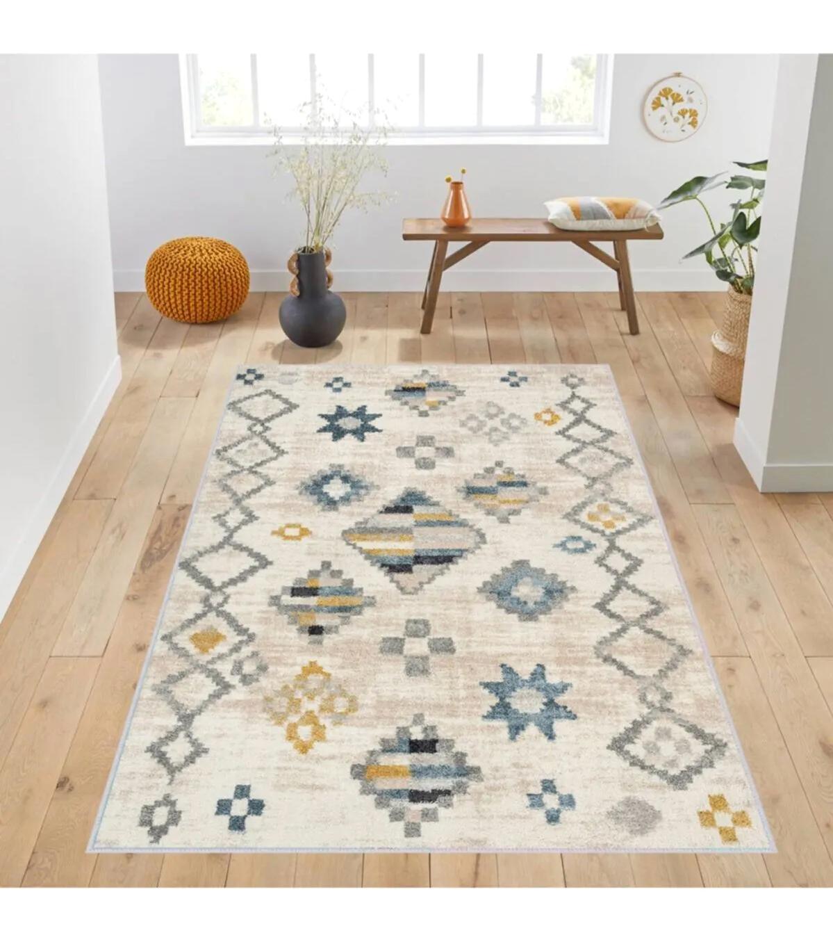 Rovigo Home RVG1011 Krem 8 mm Polyester Antibakteriyel-Leke Tutmaz-Toz Tutmaz Yıkanabilir İnce Kaymaz Dot Taban Dikdörtgen Makine Dokuma Salon Halısı 60x190 cm