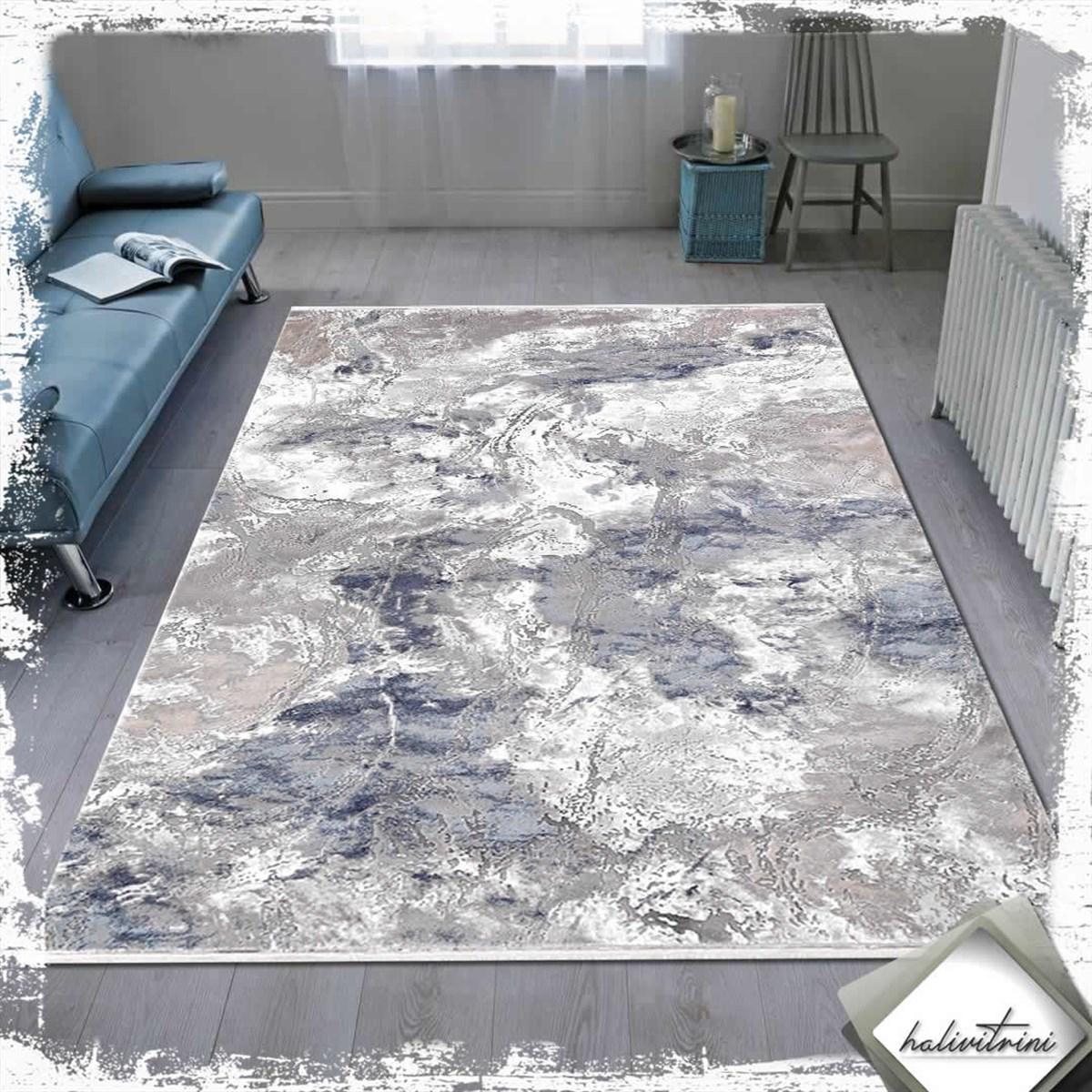 Padişah Eternity Lacivert 11 mm Akrilik Yıkanabilir İnce Kaymaz Dikdörtgen Makine Dokuma Salon Halısı 160x230 cm