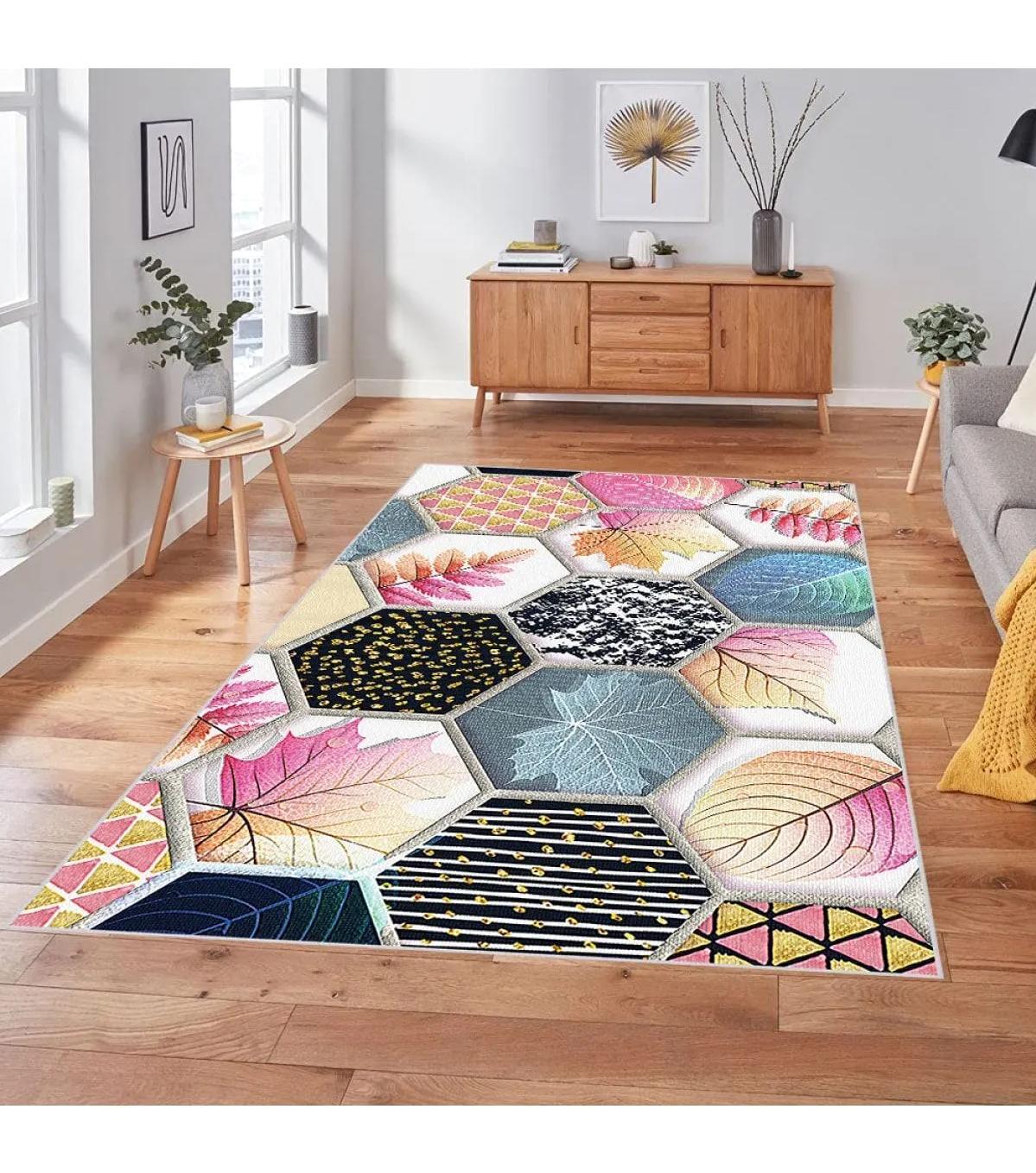 Rovigo Home RVG1908-SM243 Çok Renkli 8 mm Polyester Antibakteriyel-Leke Tutmaz-Toz Tutmaz Yıkanabilir İnce Kaymaz Dot Taban Dikdörtgen Makine Dokuma Salon Halısı 120x180 cm